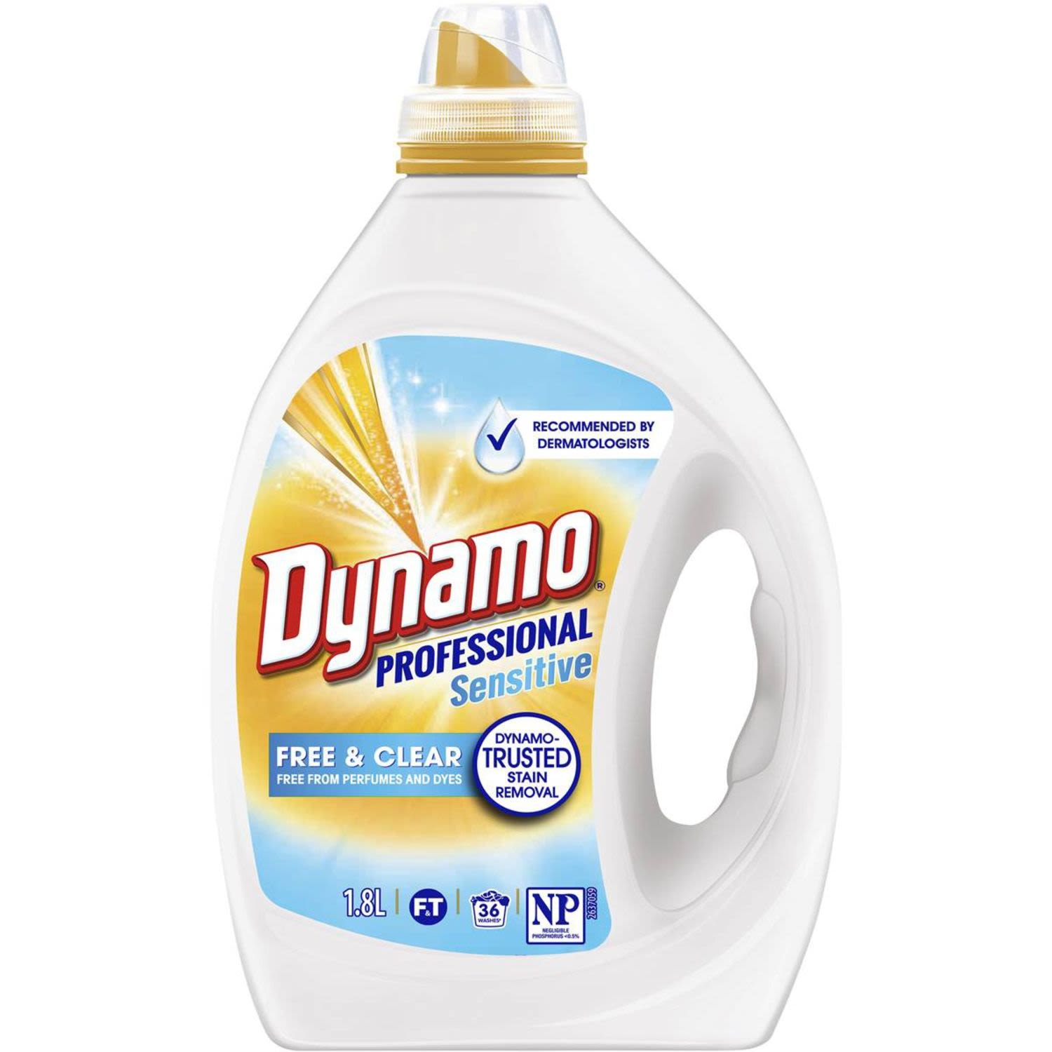 Dynamo Professional Free & Clear Laundry Detergent for sensitive skin, 1.8 Litre