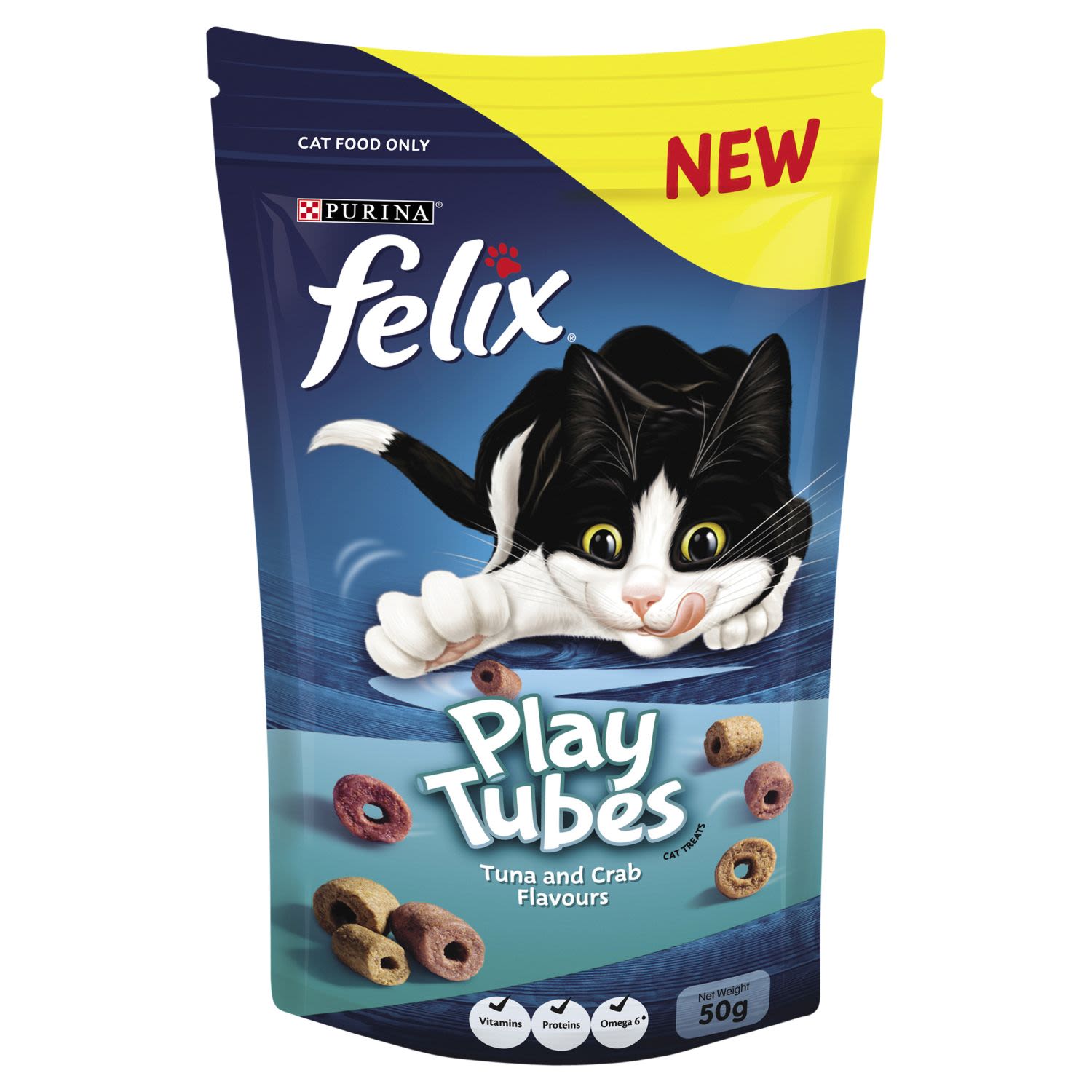 Felix Adult Play Tubes Tuna and Crab Cat Treats, 50 Gram