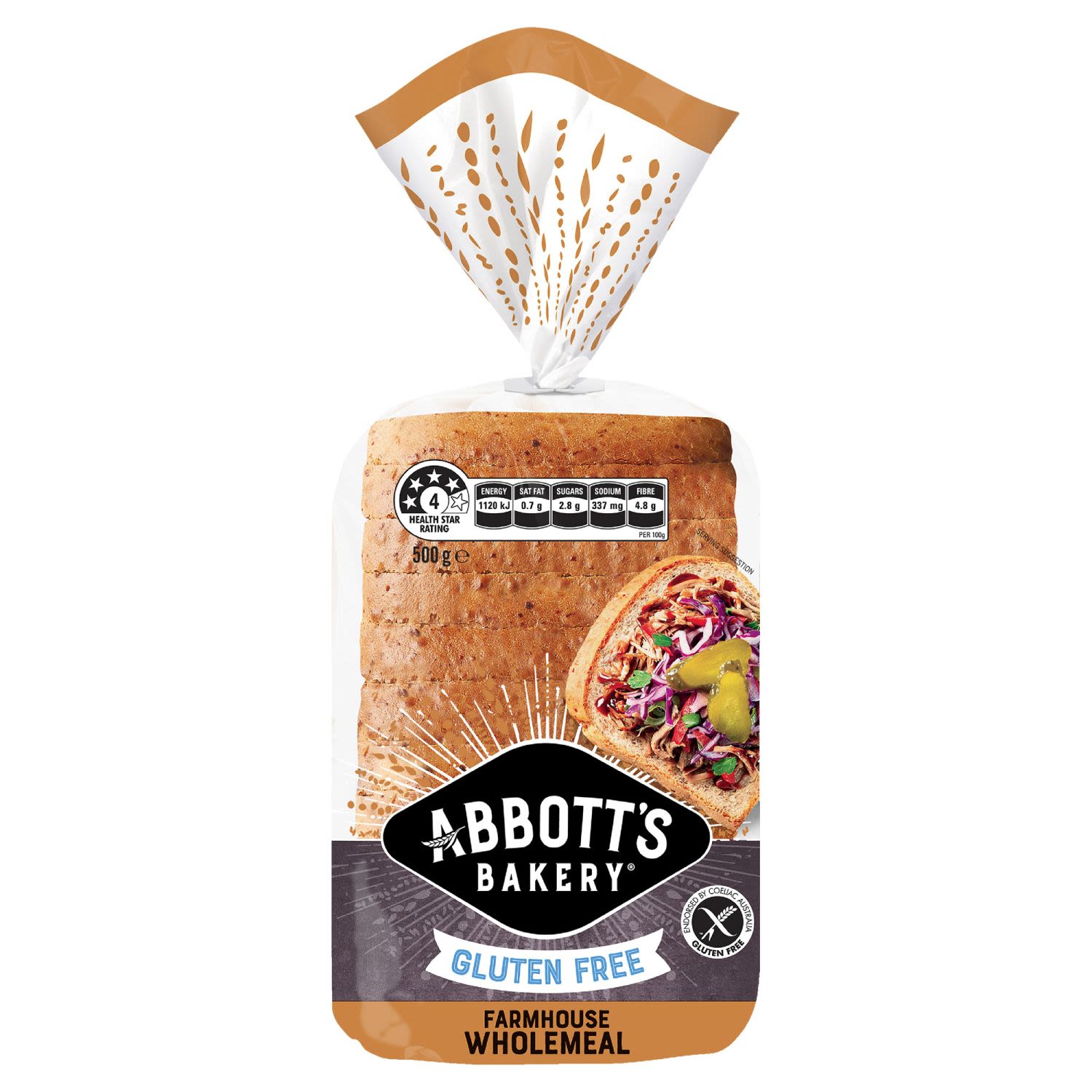 Abbott's Bakery Gluten Free Farmhouse Wholemeal Bread, 500 Gram