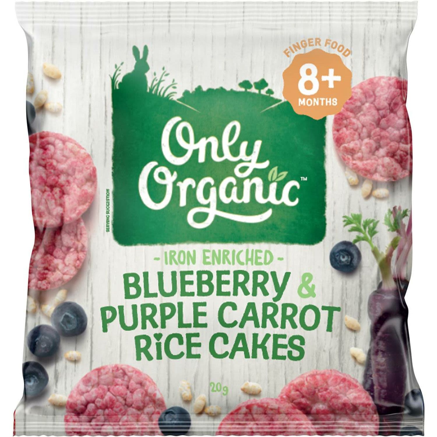 Only Organic Blueberry & Purple Carrot Rice Cakes 8+ Months, 20 Gram