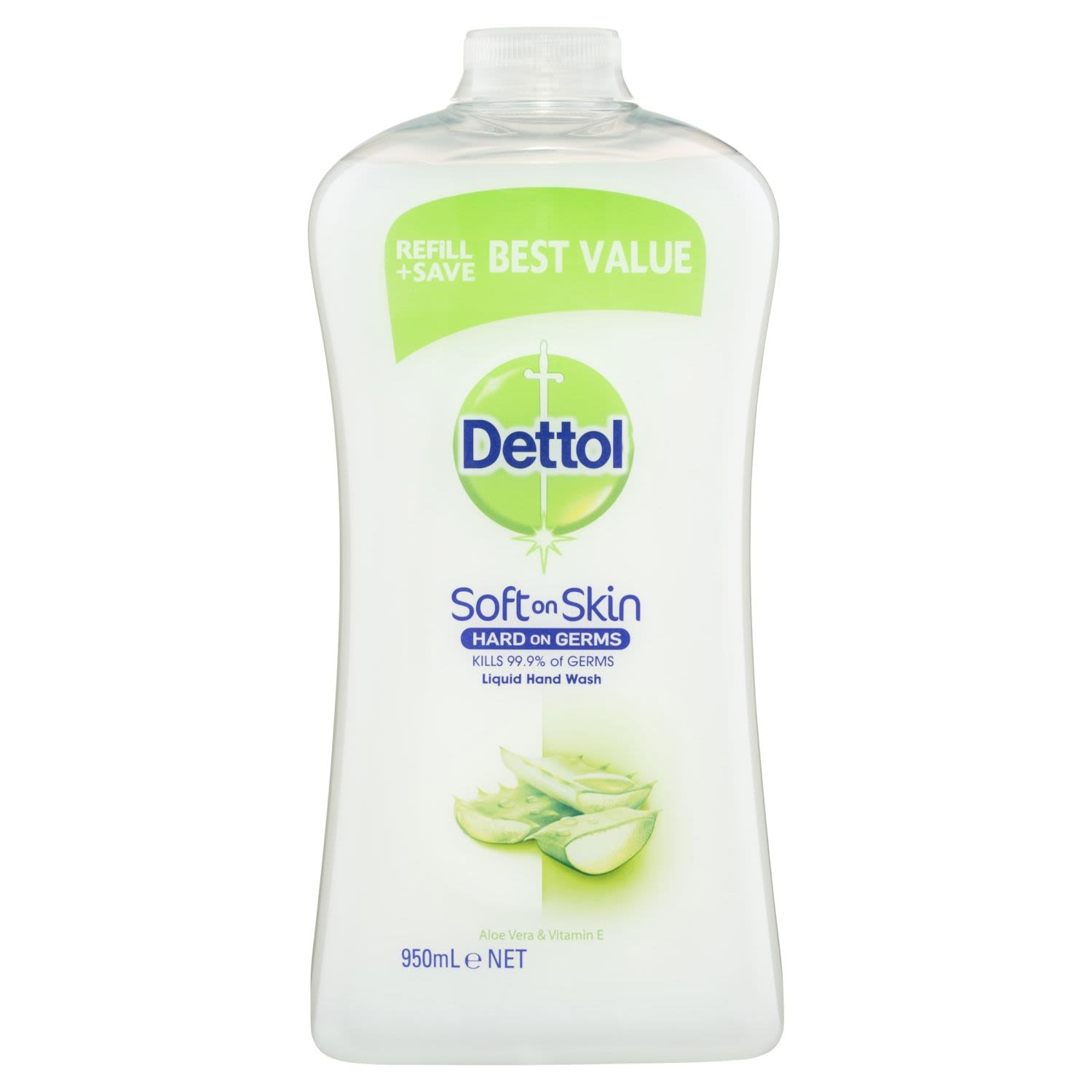 Dettol Antibacterial Liquid Hand Wash Aloe Vera and Vitamin E Refill, 950 Millilitre