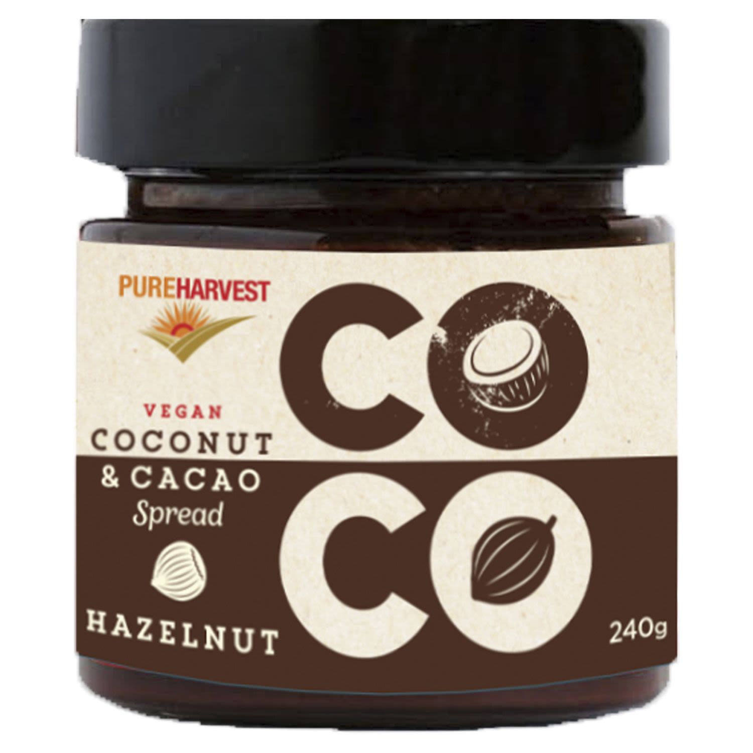 Pure Harvest Vegan Coconut & Cacao Spread Hazelnut, 240 Gram