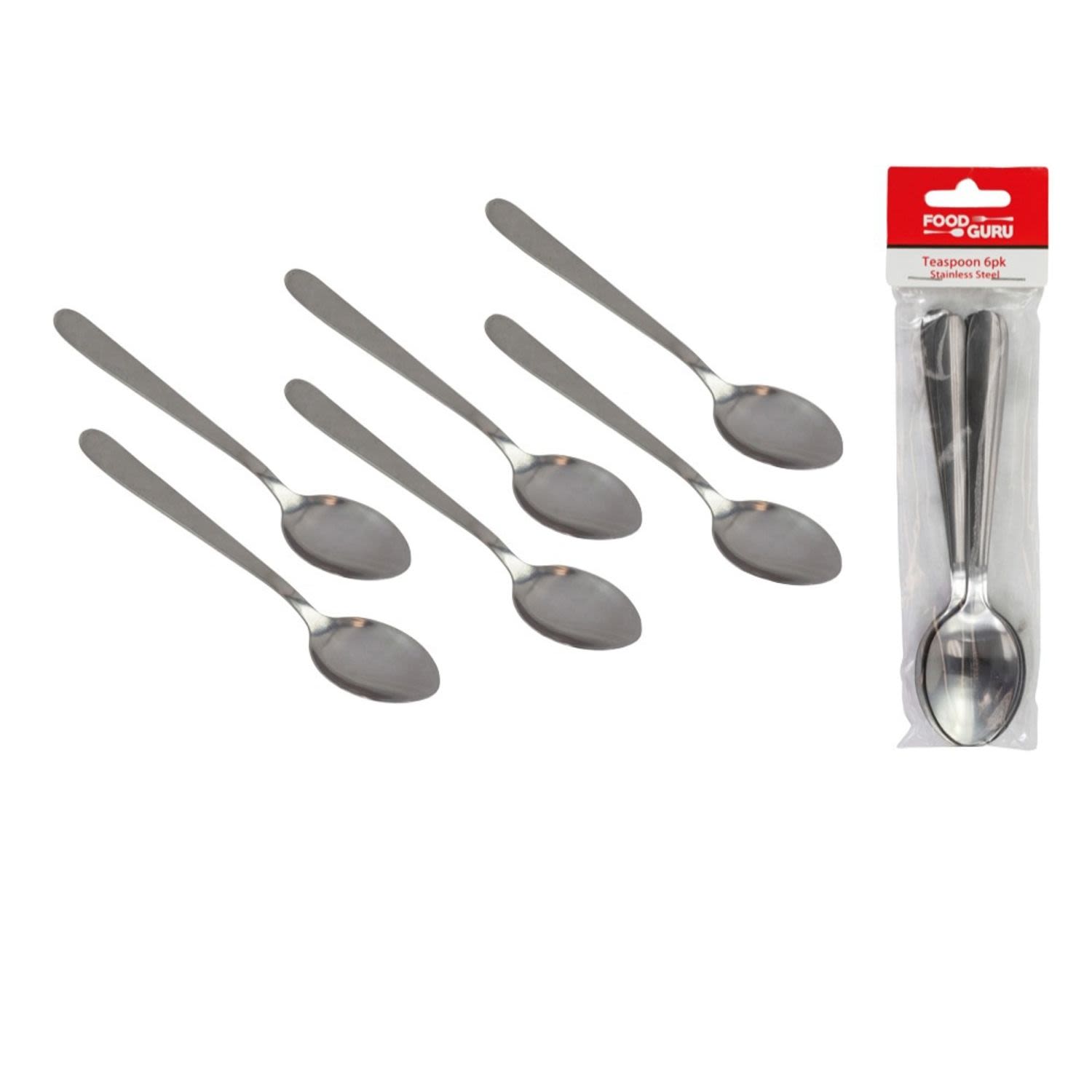 Food Guru Stainless Steel Teaspoon Cutlery, 6 Each