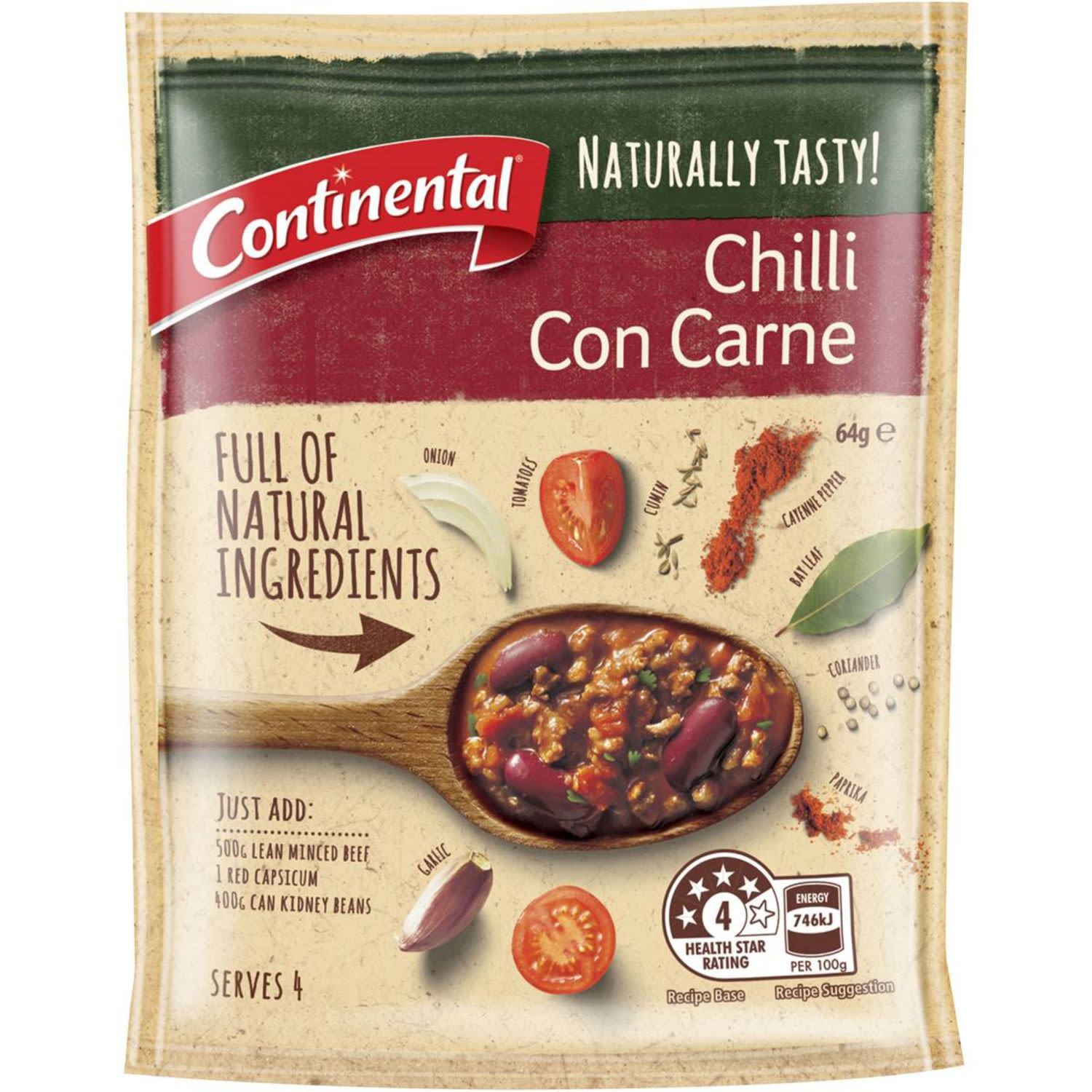Continental Naturally Tasty Recipe Base Chilli Con Carne, 64 Gram