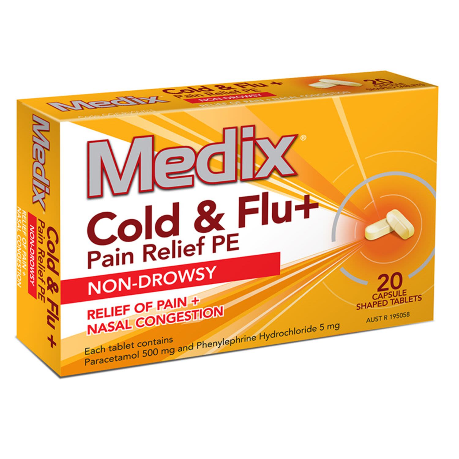 Medix Cold & Flu + Pain Relief PE, 20 Each