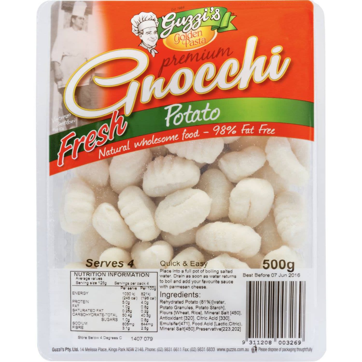 Guzzi's Golden Pasta Gnocchi Potato, 500 Gram