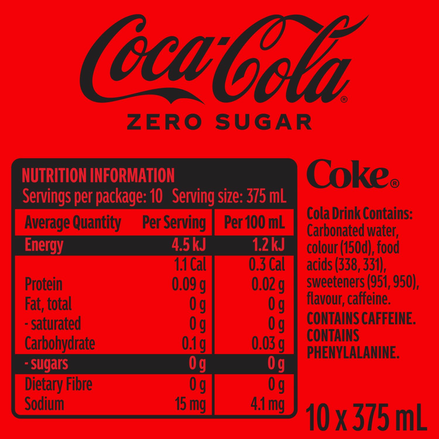 Coca-Cola No Sugar Fridge Mate Cans, 10 Each
