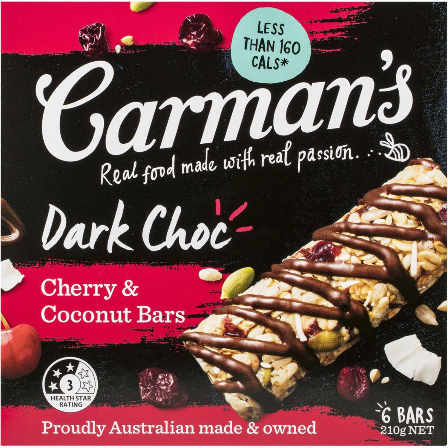 Carman's Dark Choc Cherry Coconut Bar, 210 Gram