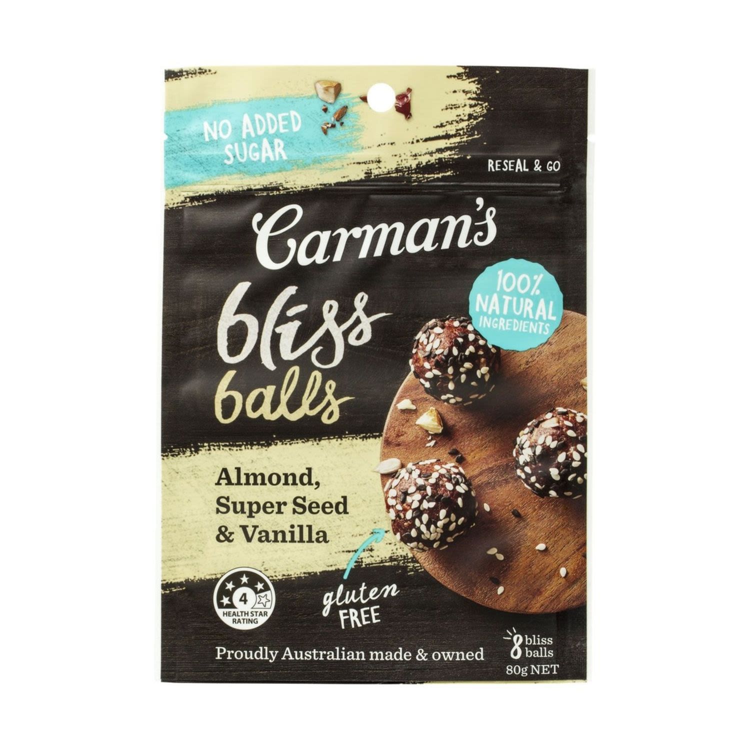 Carman's Almond, Cocoa Brownie Bliss Balls are sweetened naturally with juicy dates and jam-packed with crunchy almonds, sunflower seeds and rich cocoa - a naturally energizing pick-me-up that's perfect to snack on any time of the day!<br /> <br />