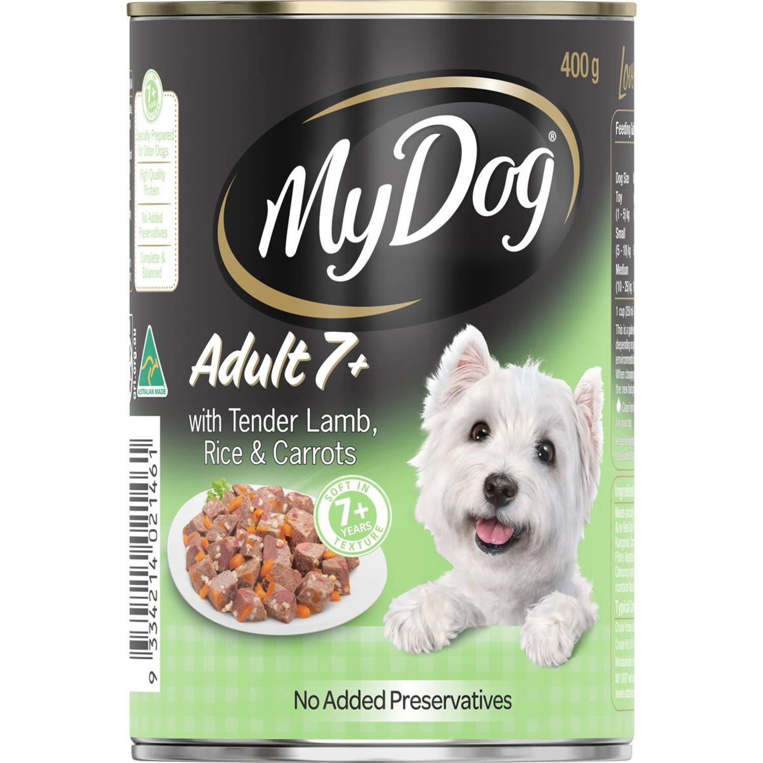 My Dog Adult 7+ Tender Lamb With Rice & Carrots Wet Dog Food Can, 400 Gram