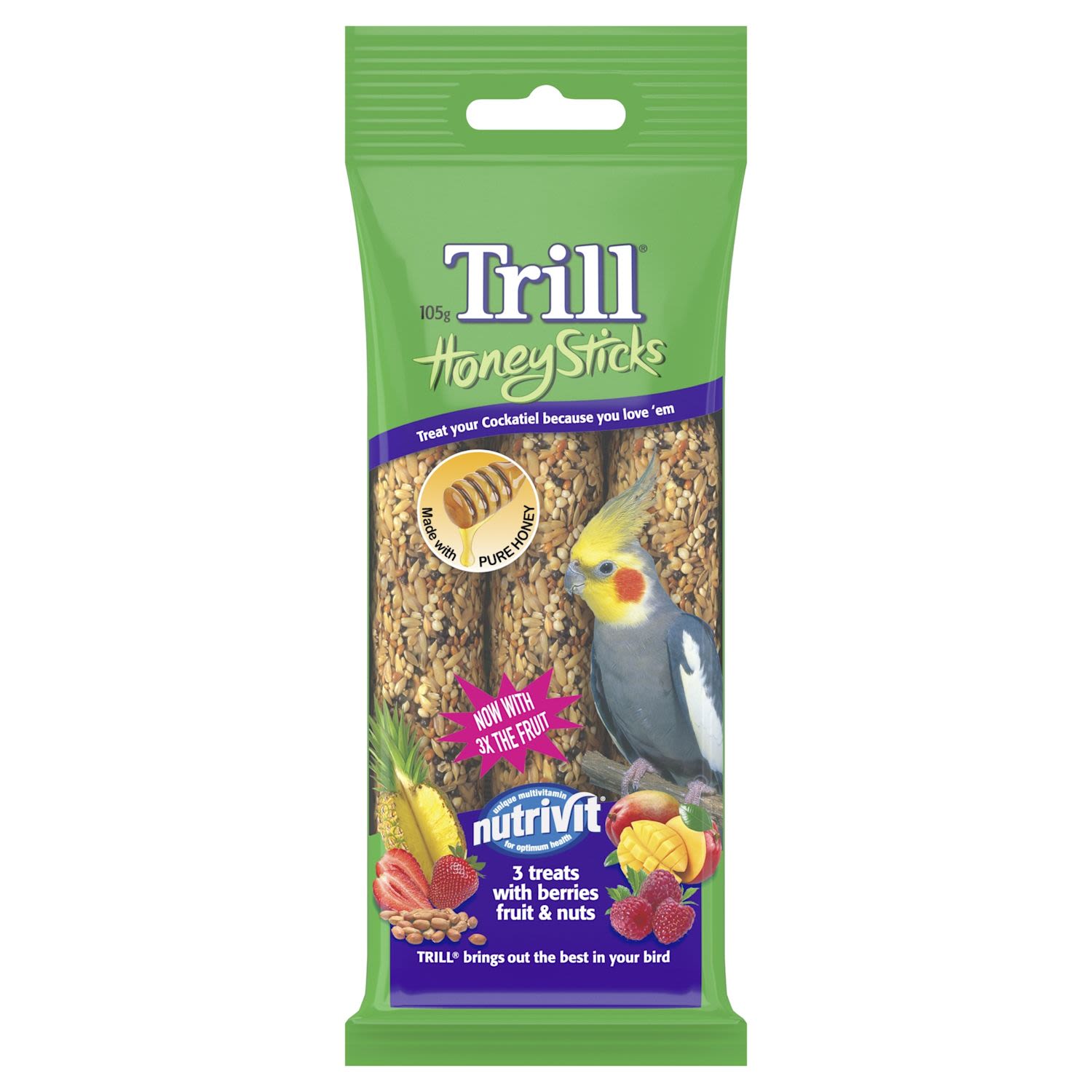 Trill Honey Sticks Dry Bird Treats With Berries Fruit & Nuts