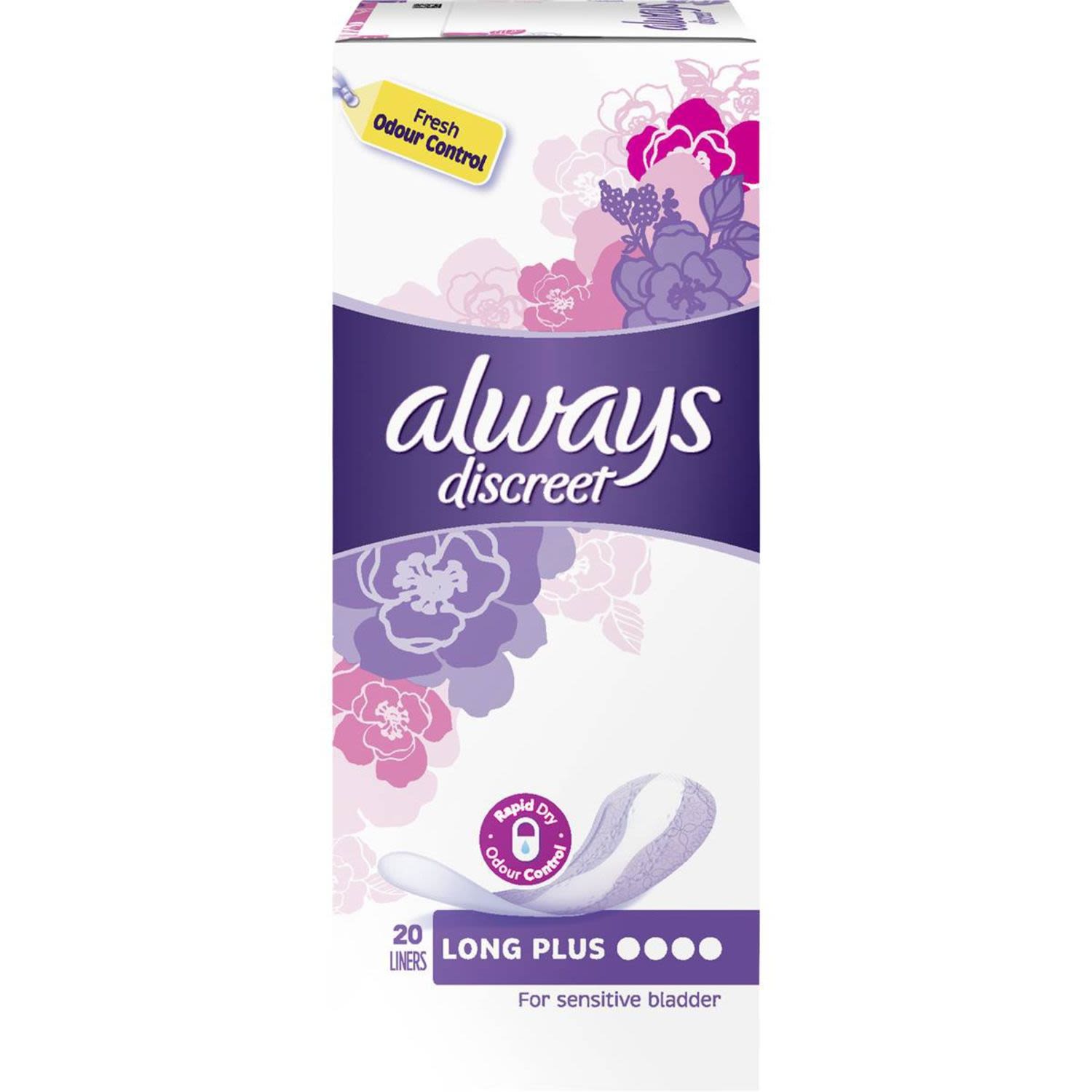 Always Discreet Liners Long Plus, 20 Each
