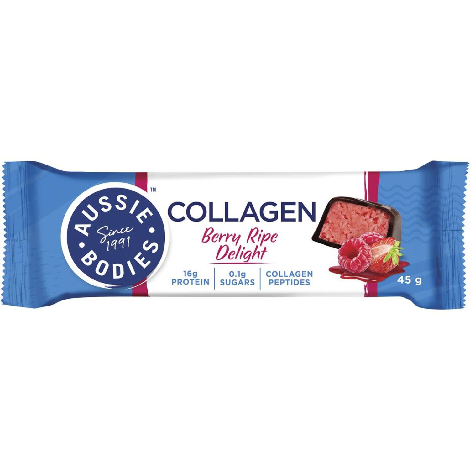 Aussie Bodies Collagen Berry Ripe Delight Bar, 45 Gram