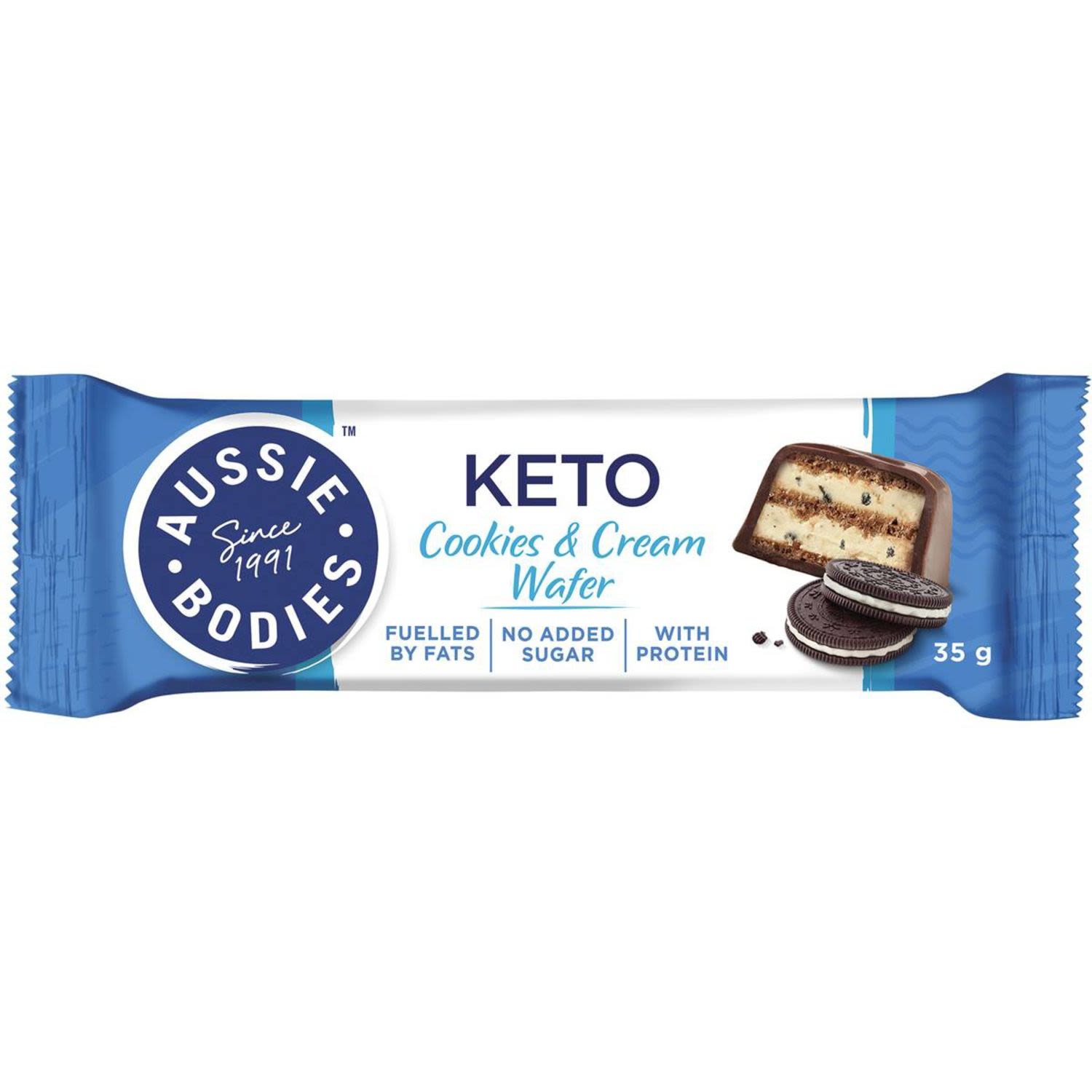 Aussie Bodies Keto Cookies & Cream Wafer, 35 Gram