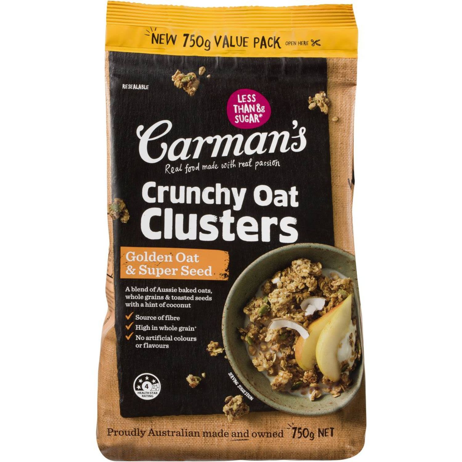 Carman's Oat Clusters Grains & Coconut, 750 Gram