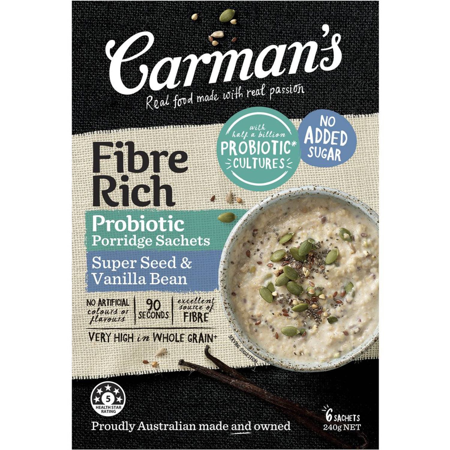 Carman's Fibre Rich Porridge Sachets Super Seed & Vanilla Bean, 240 Gram