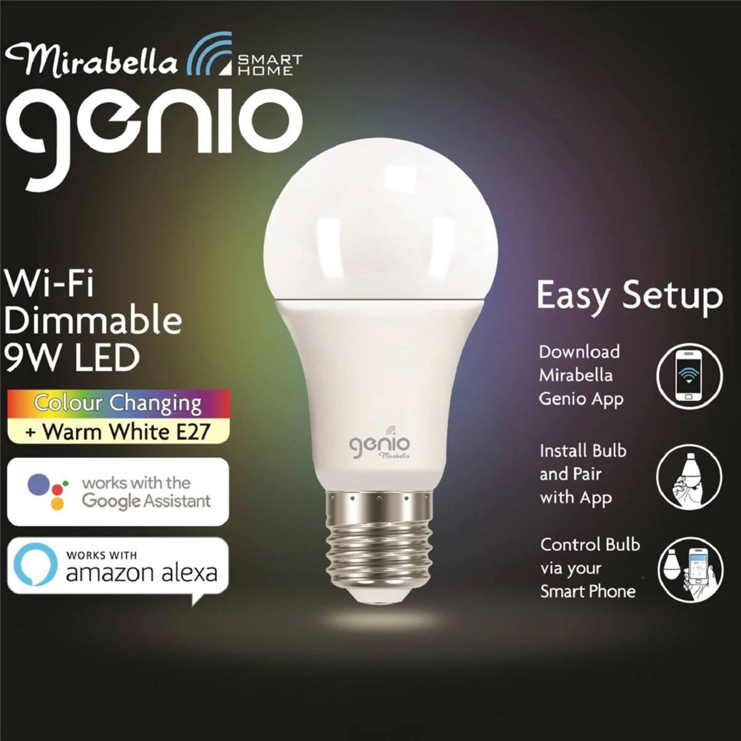 Mirabella Genio 9W Led Dimmable Edison Screw Colour Changing 800 Lumens, 1 Each