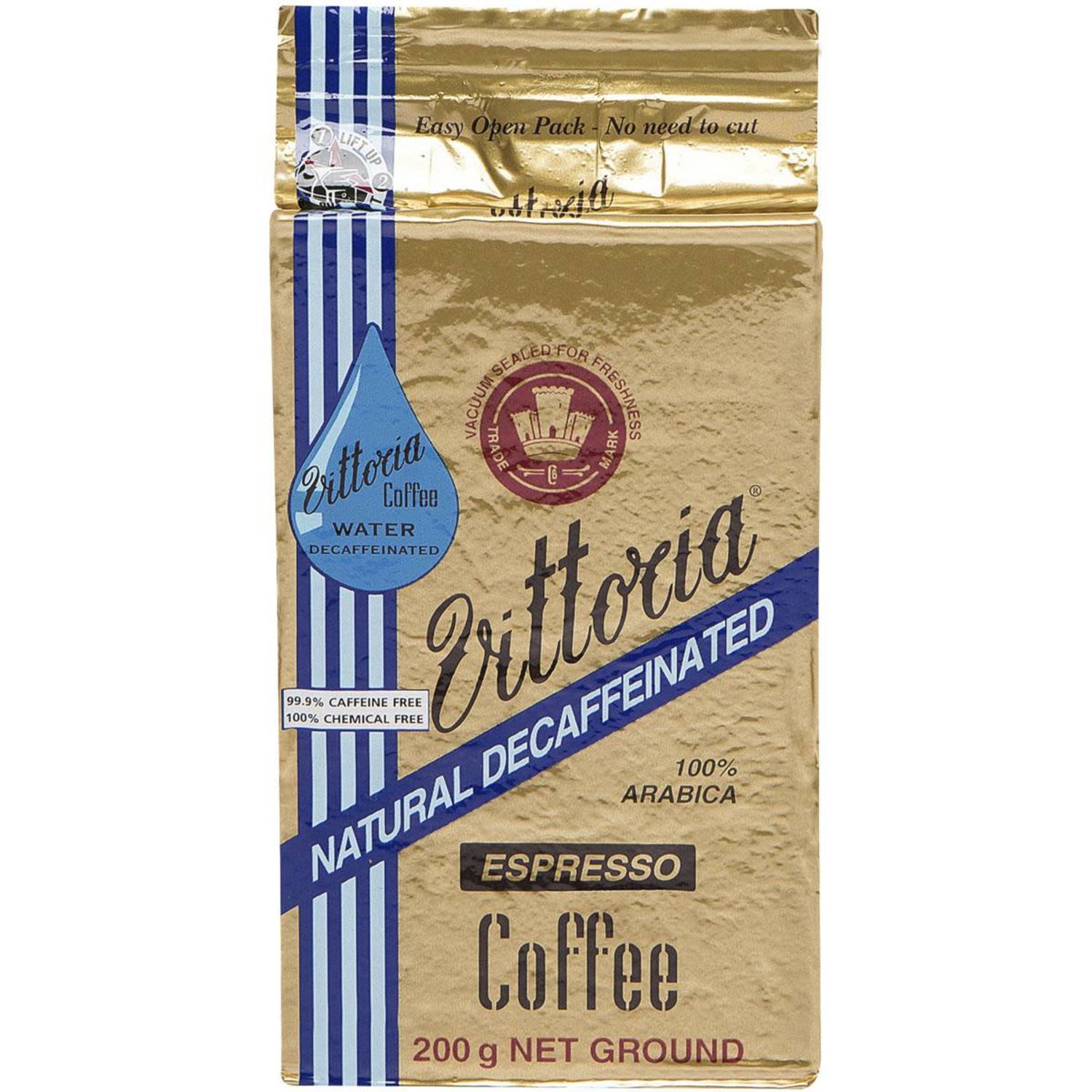 Vittoria Decaffeinated Ground Coffee Espresso, 200 Gram