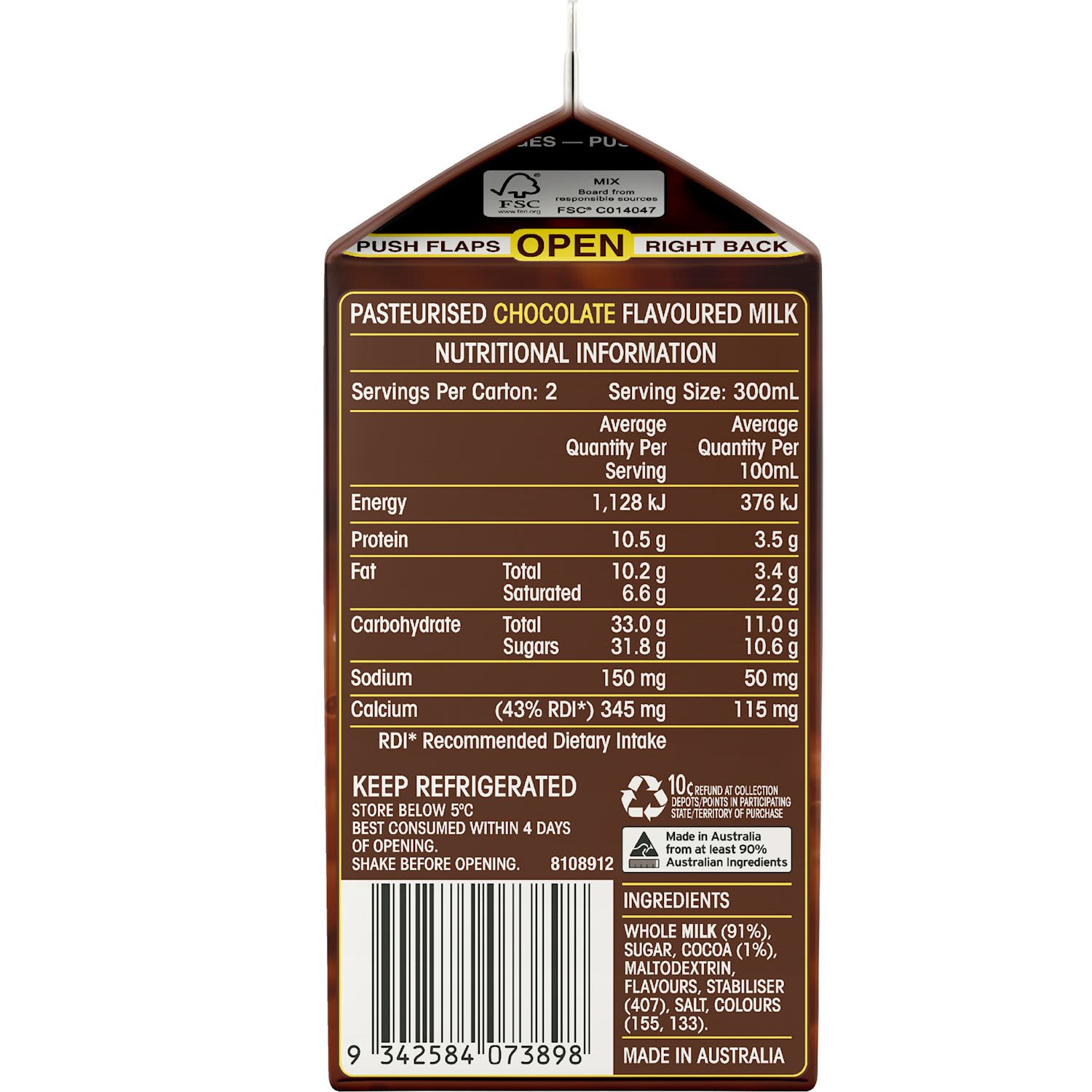 Chocolate milk nutrition labels