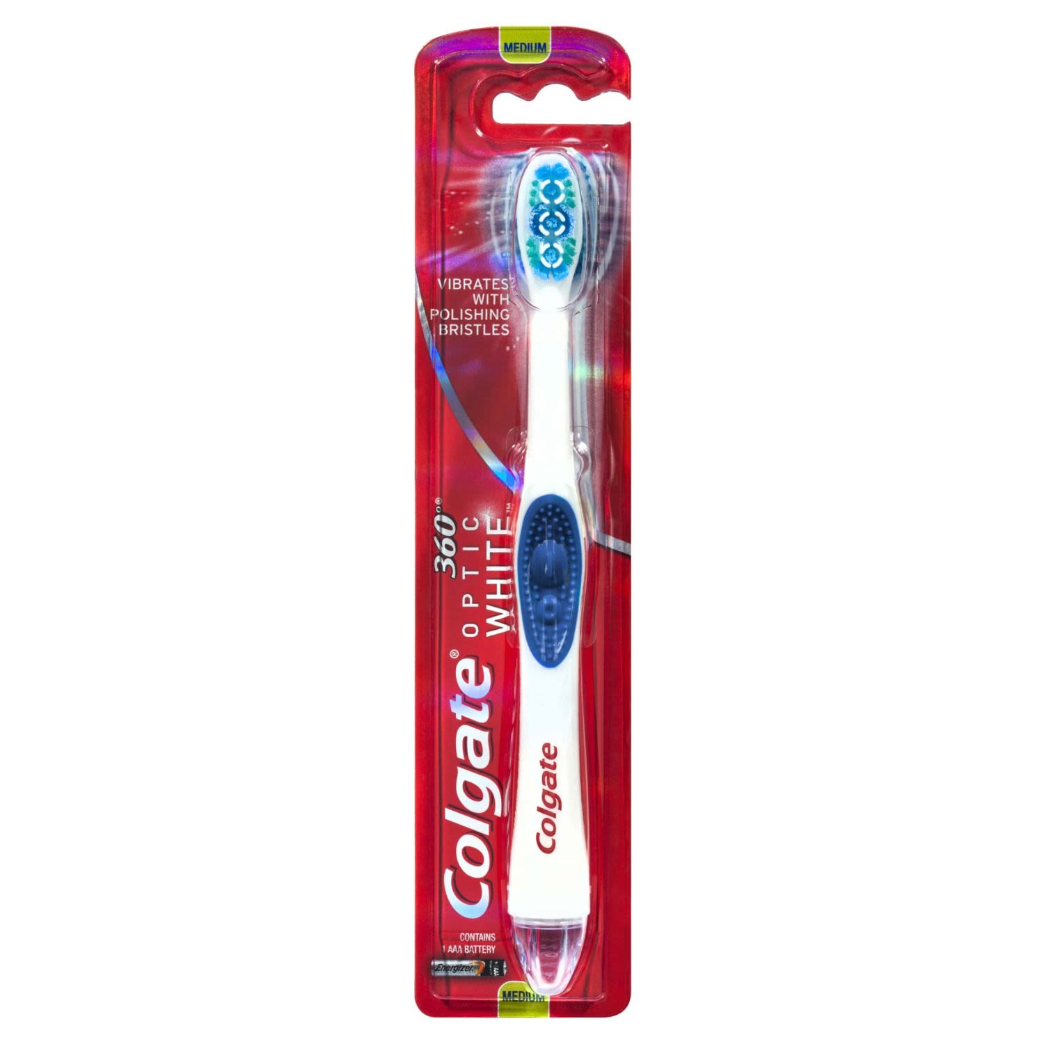Colgate 360° Optic White Power toothbrush Medium with vibrating & polishing bristles, 1 Each