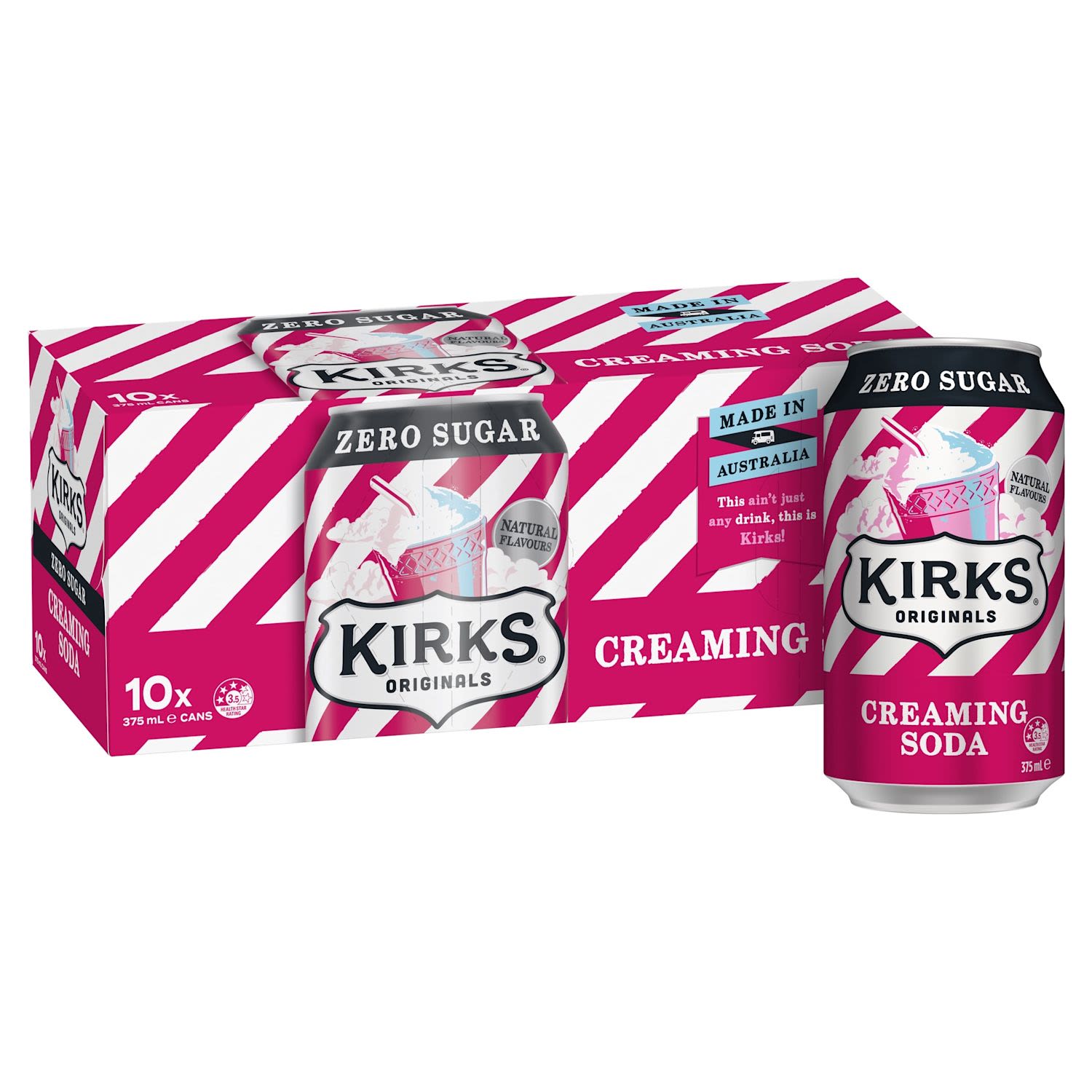 Kirks Sugar Free Creaming Soda Multipack Cans Soft Drink 375mL