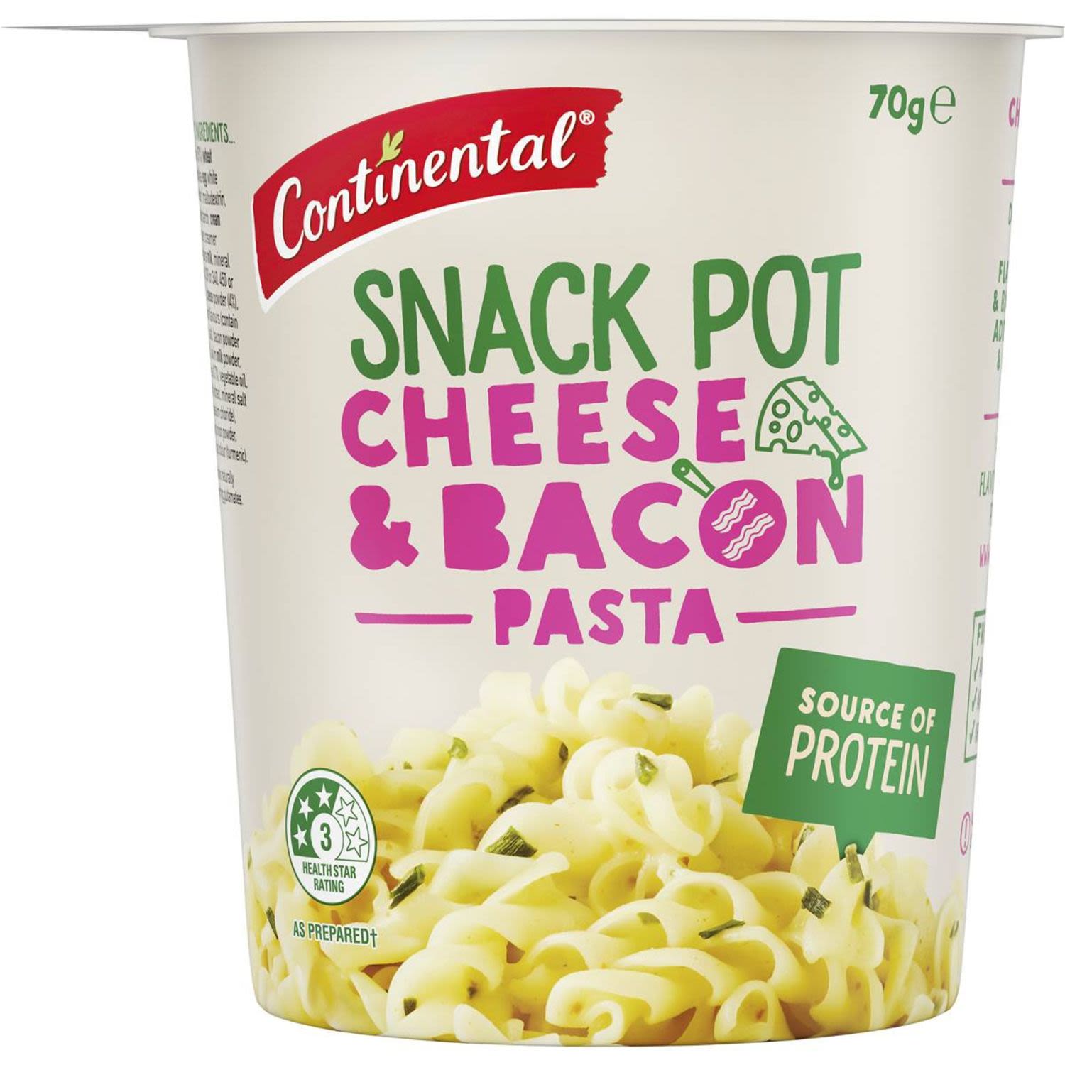 Continental Snack Pot Cheese & Bacon Pasta, 70 Gram