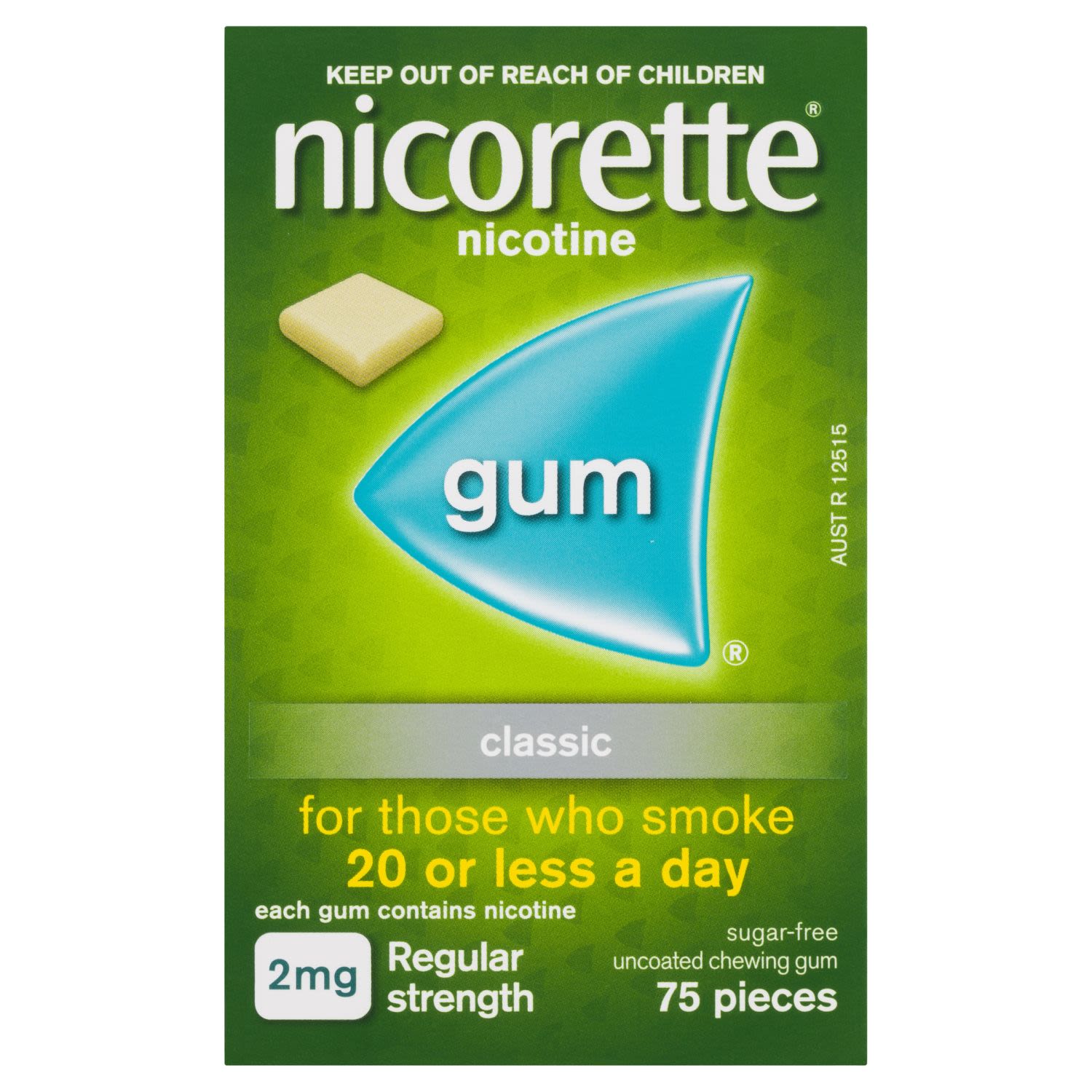 Nicorette Quit Smoking Nicotine Gum Classic 2mg Regular Strength, 75 Each