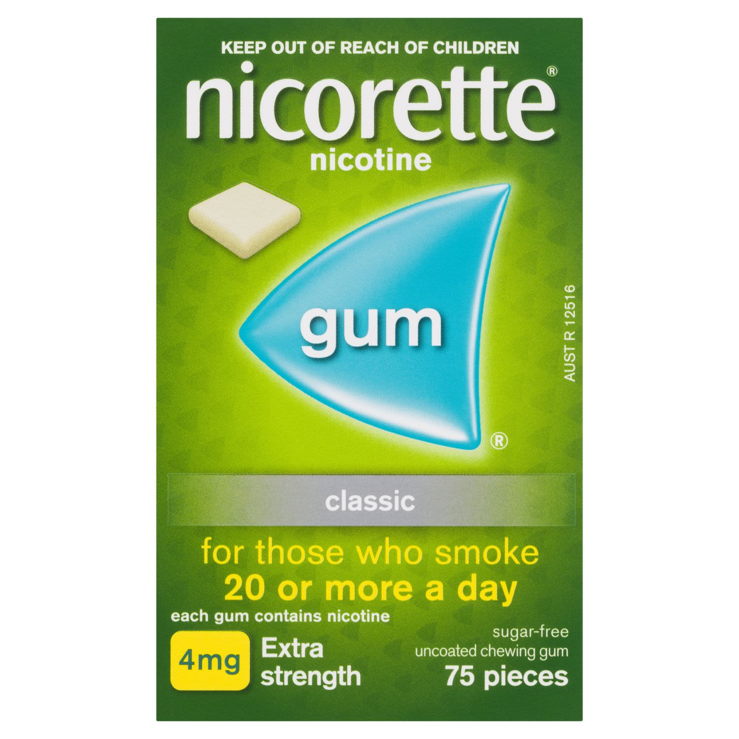 Nicorette Quit Smoking Nicotine Gum Classic 4mg Extra Strength, 75 Each