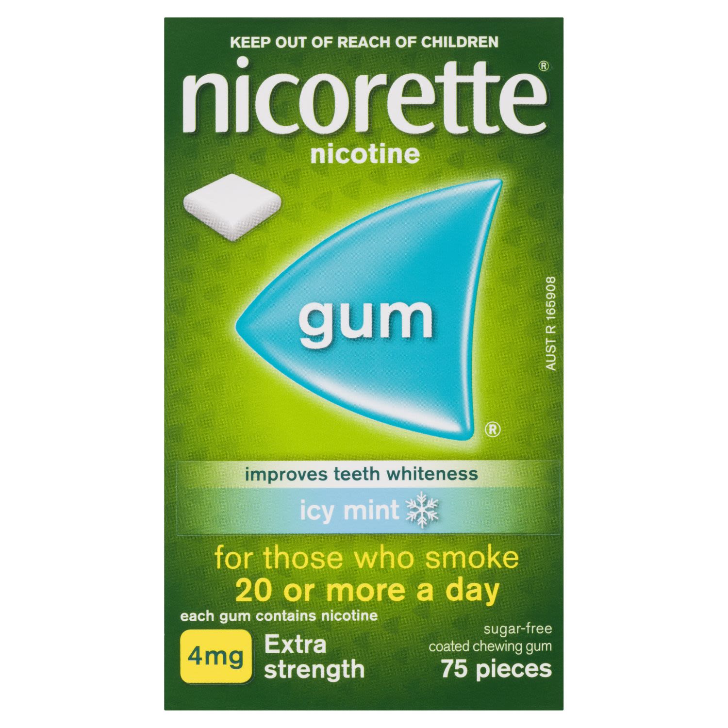 Nicorette Quit Smoking Nicotine Gum Icy Mint Extra Strength, 75 Each