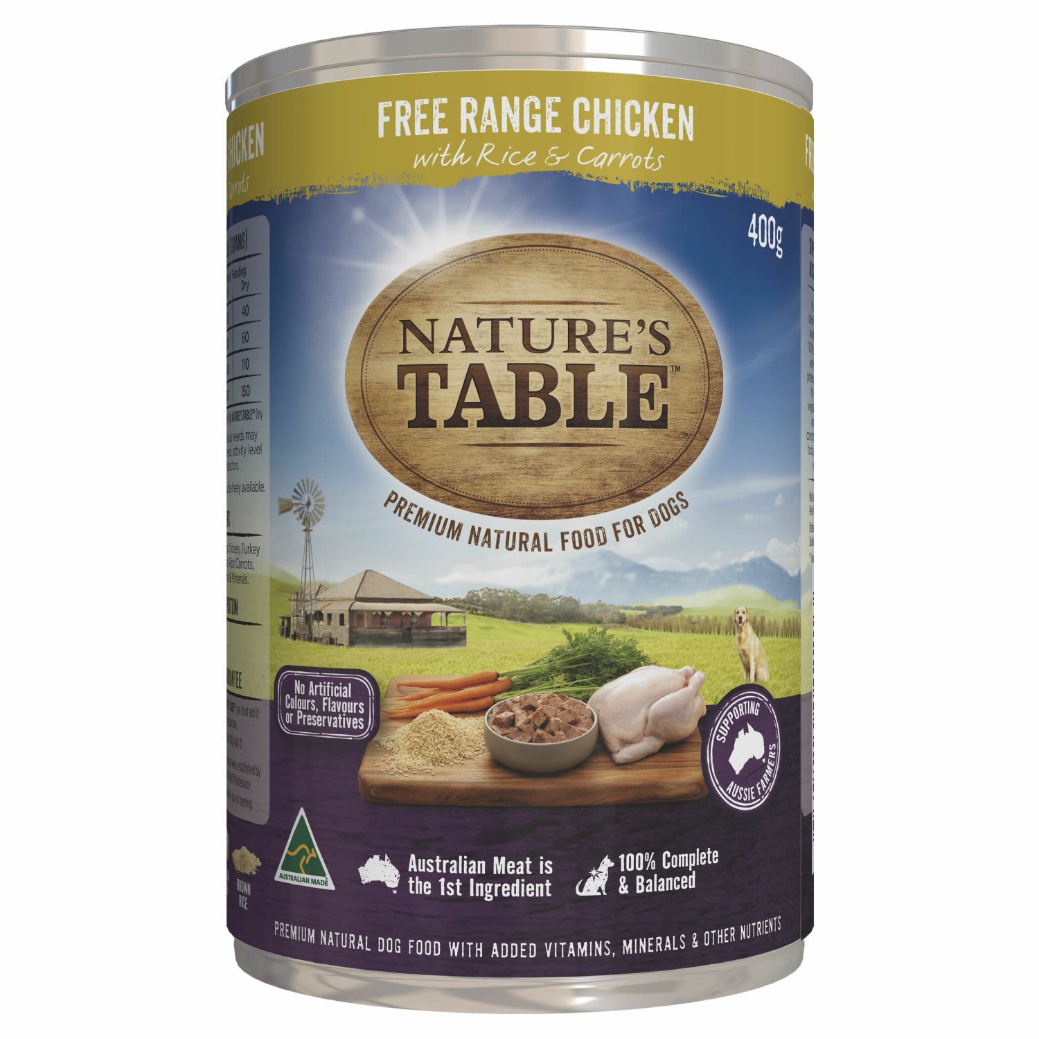 Nature's Table Free Range Chicken with Rice and Carrots Wet Dog Food Can, 400 Gram