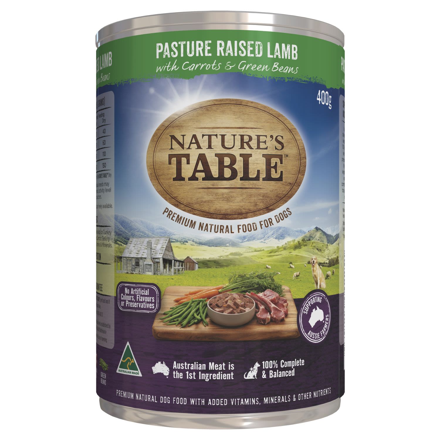 Nature's Table Pasture Raised Lamb with Carrots & Green Beans Wet Dog Food Can, 400 Gram