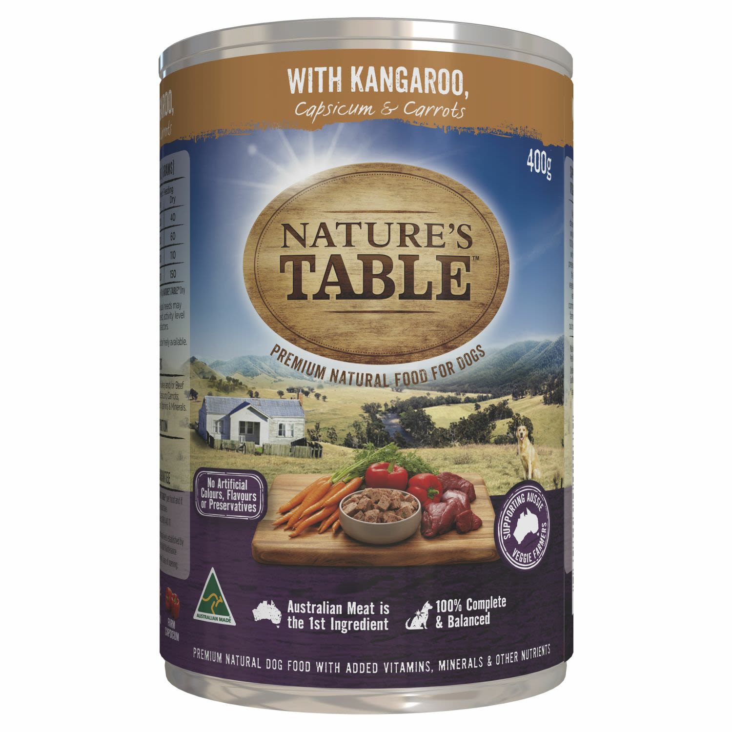 Nature's Table with Kangaroo,  Capsicum and Carrots Wet Dog Food Can, 400 Gram
