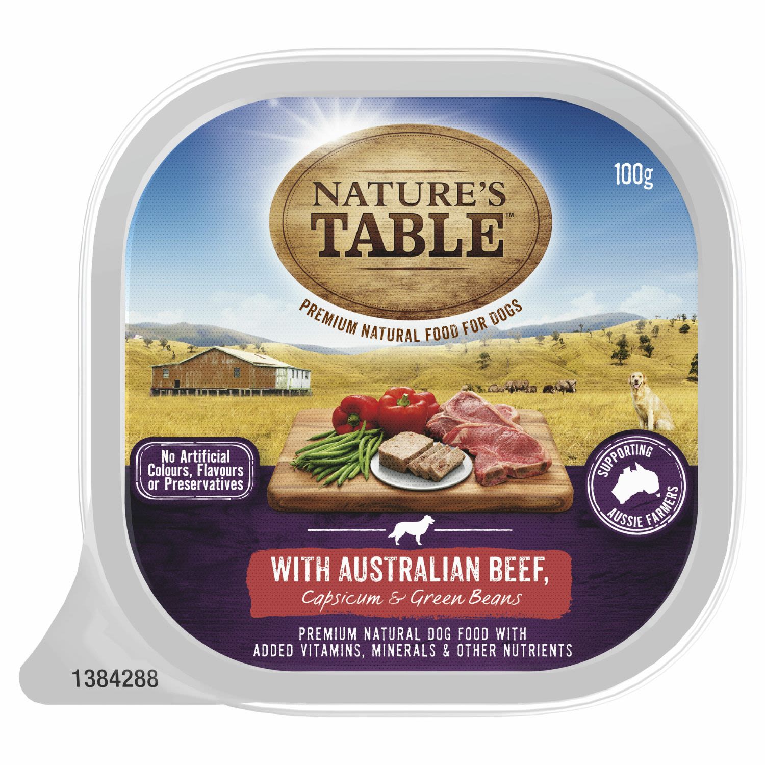 Nature's Table Australian Beef With Capsicum & Green Beans Wet Dog Food Tray, 100 Gram