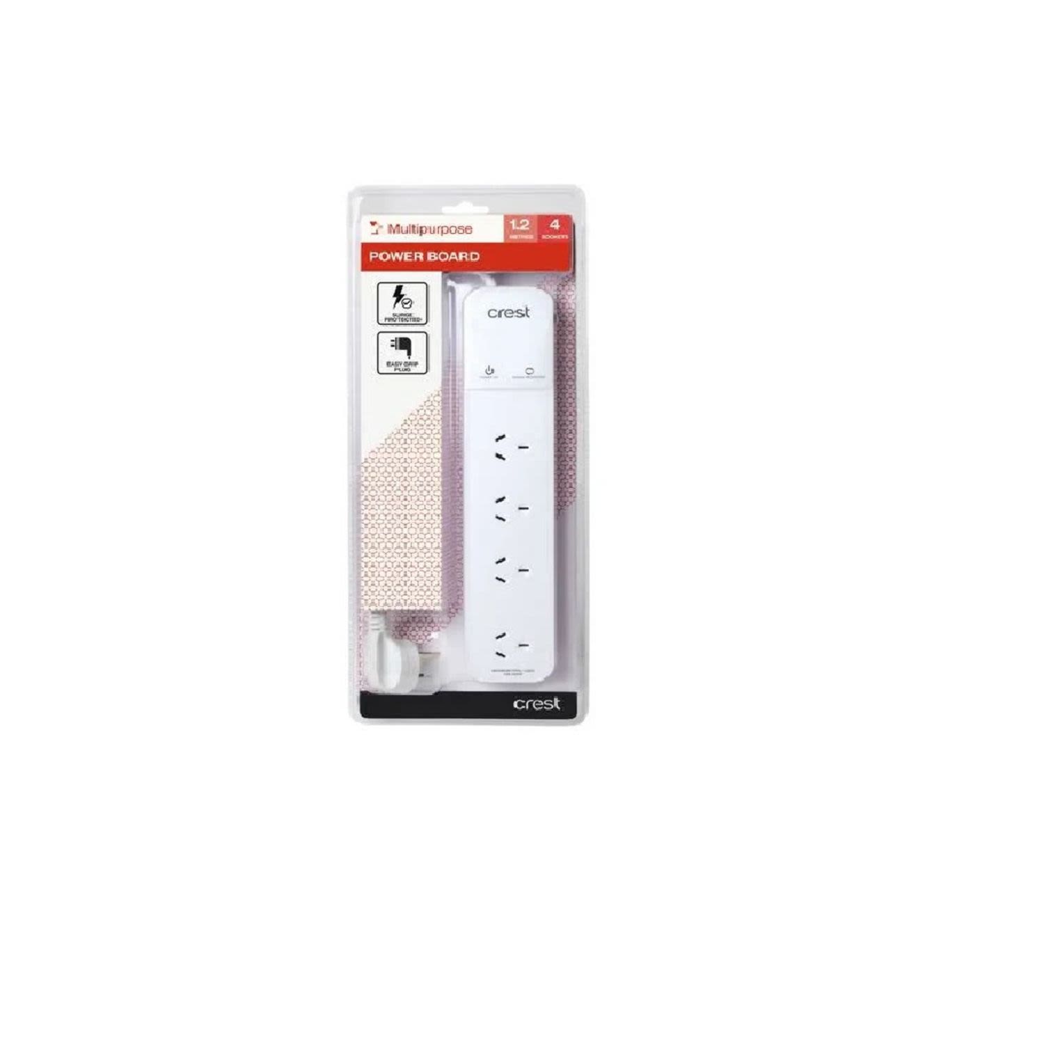 Crest 4 Socket Surge Protected 1.2m Power Board, 1 Each