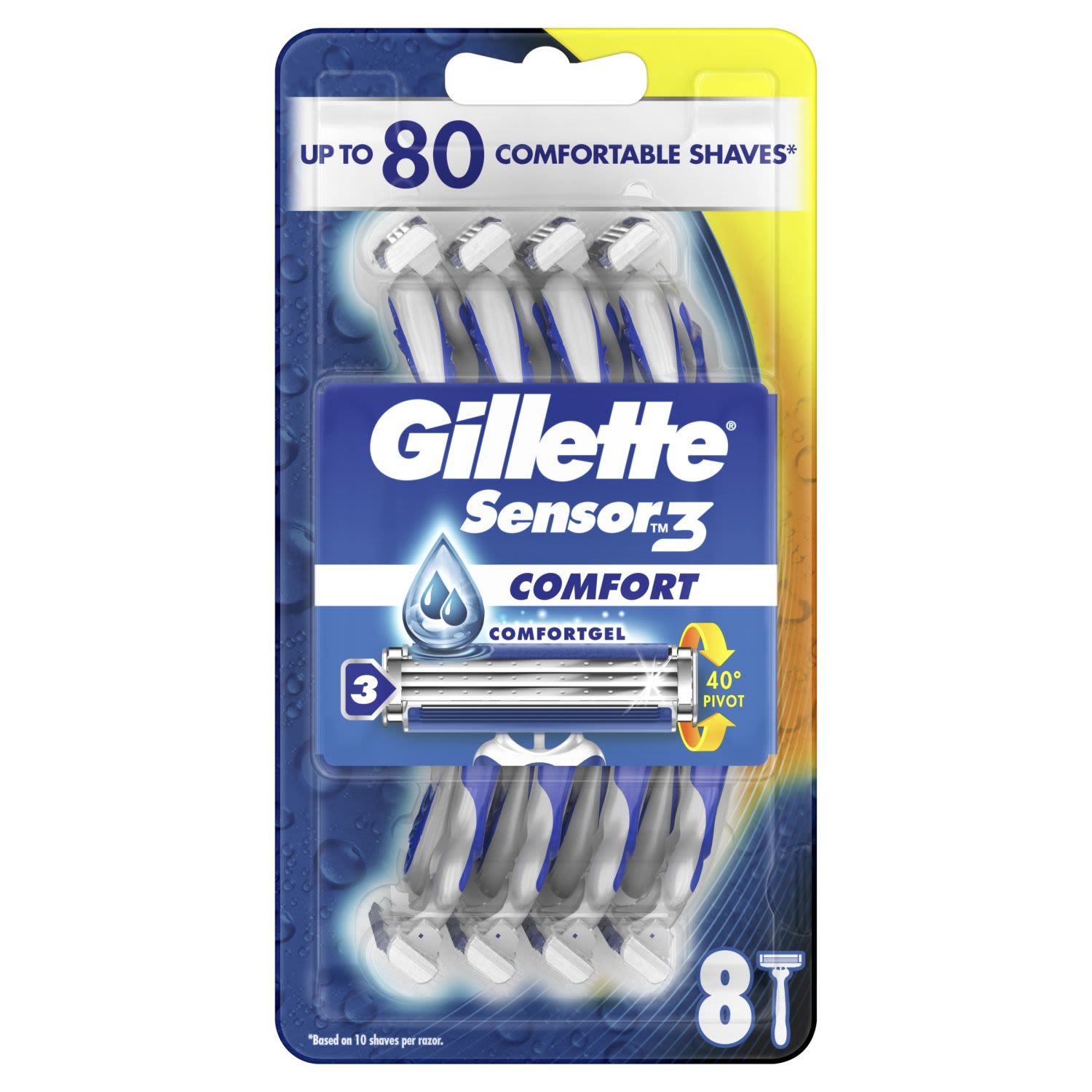 Gillette Sensor 3 Comfort Disposable Razors, 8 Each