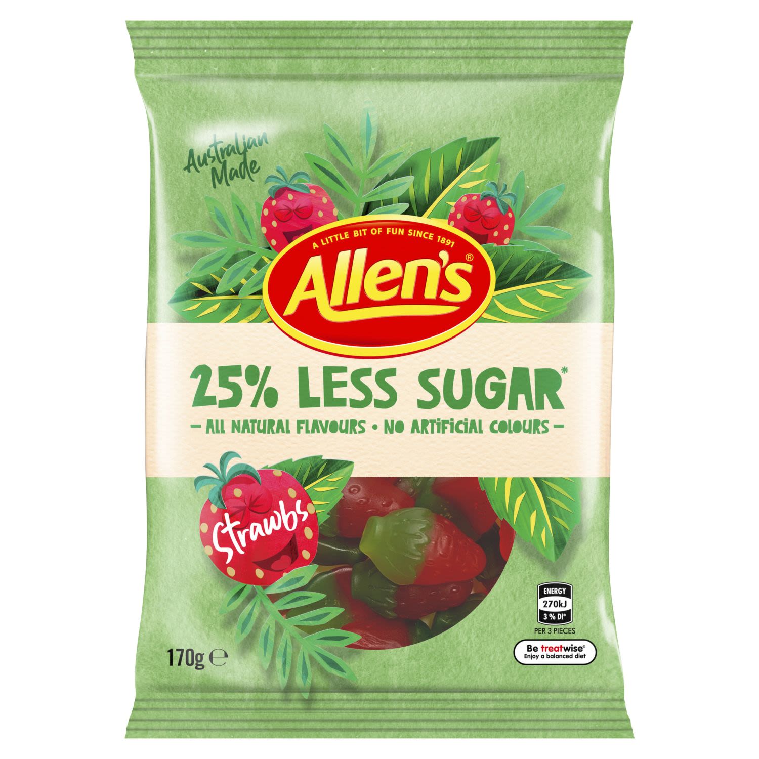 Allen's 25% Less Sugar Strawbs, 170 Gram