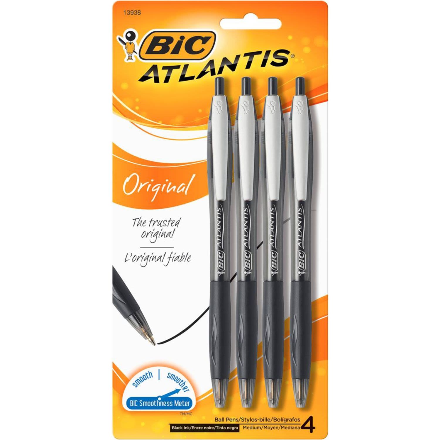 BIC Atlantis Retractable Pen Black, 4 Each