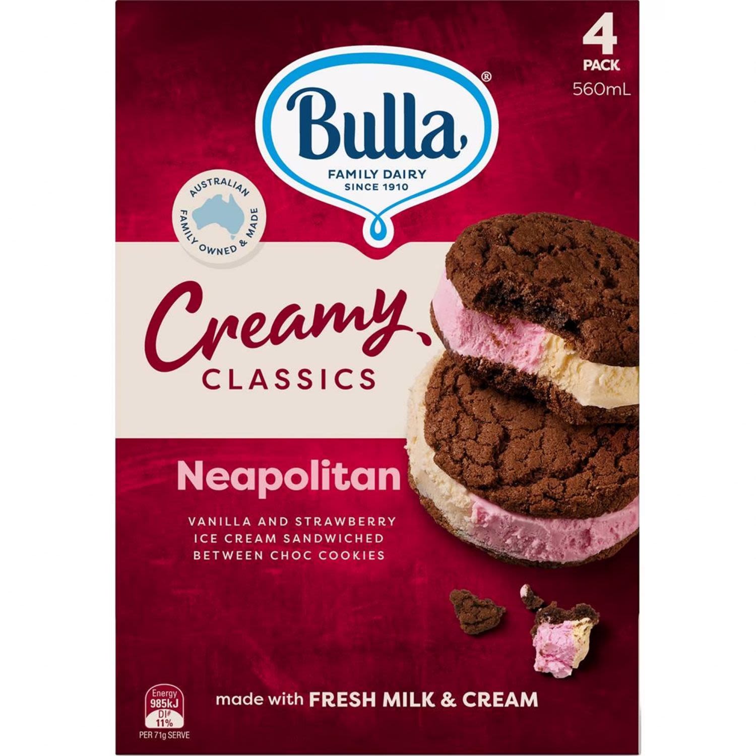 Bulla Creamy Classics Ice Cream Sandwich Neapolitan 