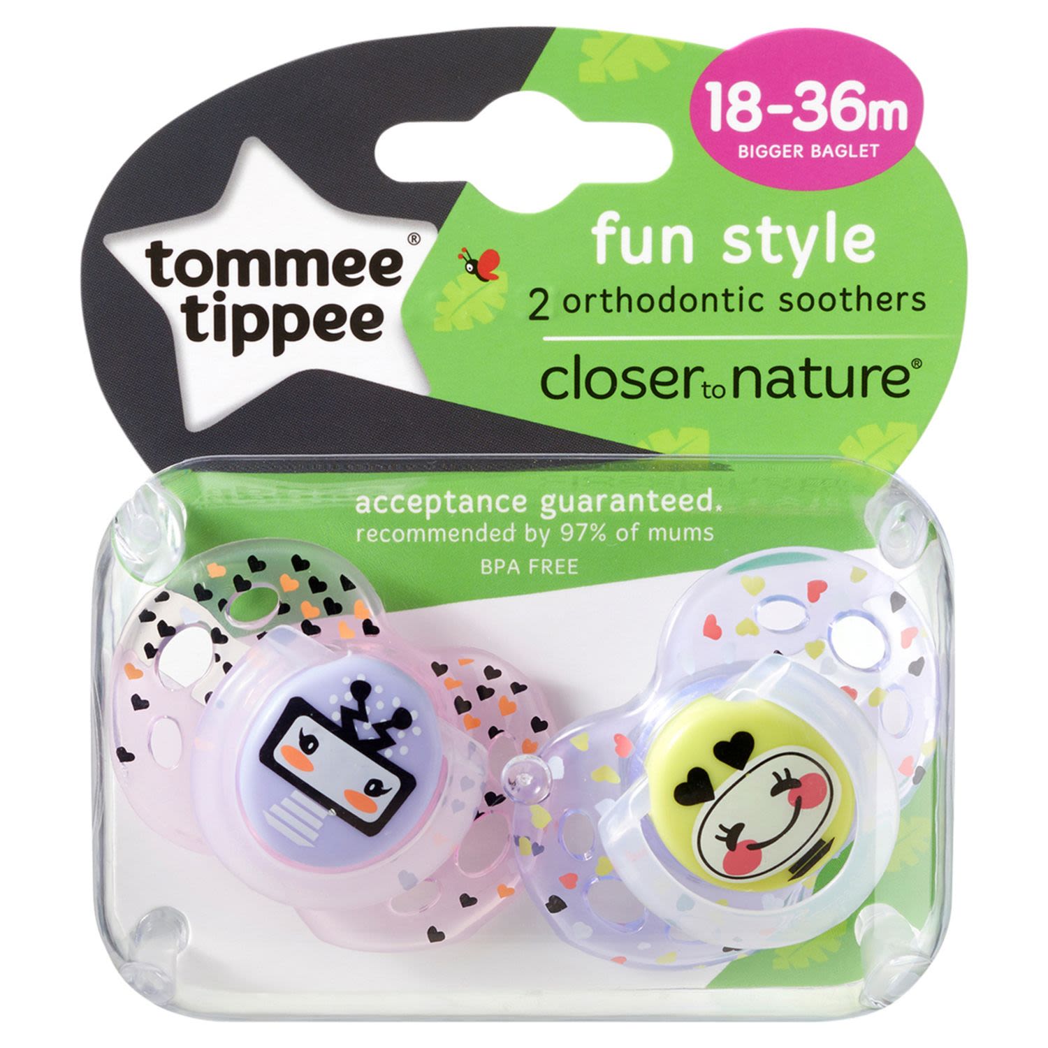 Tommee Tippee Closer to Nature Fun Style Soothers 18-36 Months, 2 Each