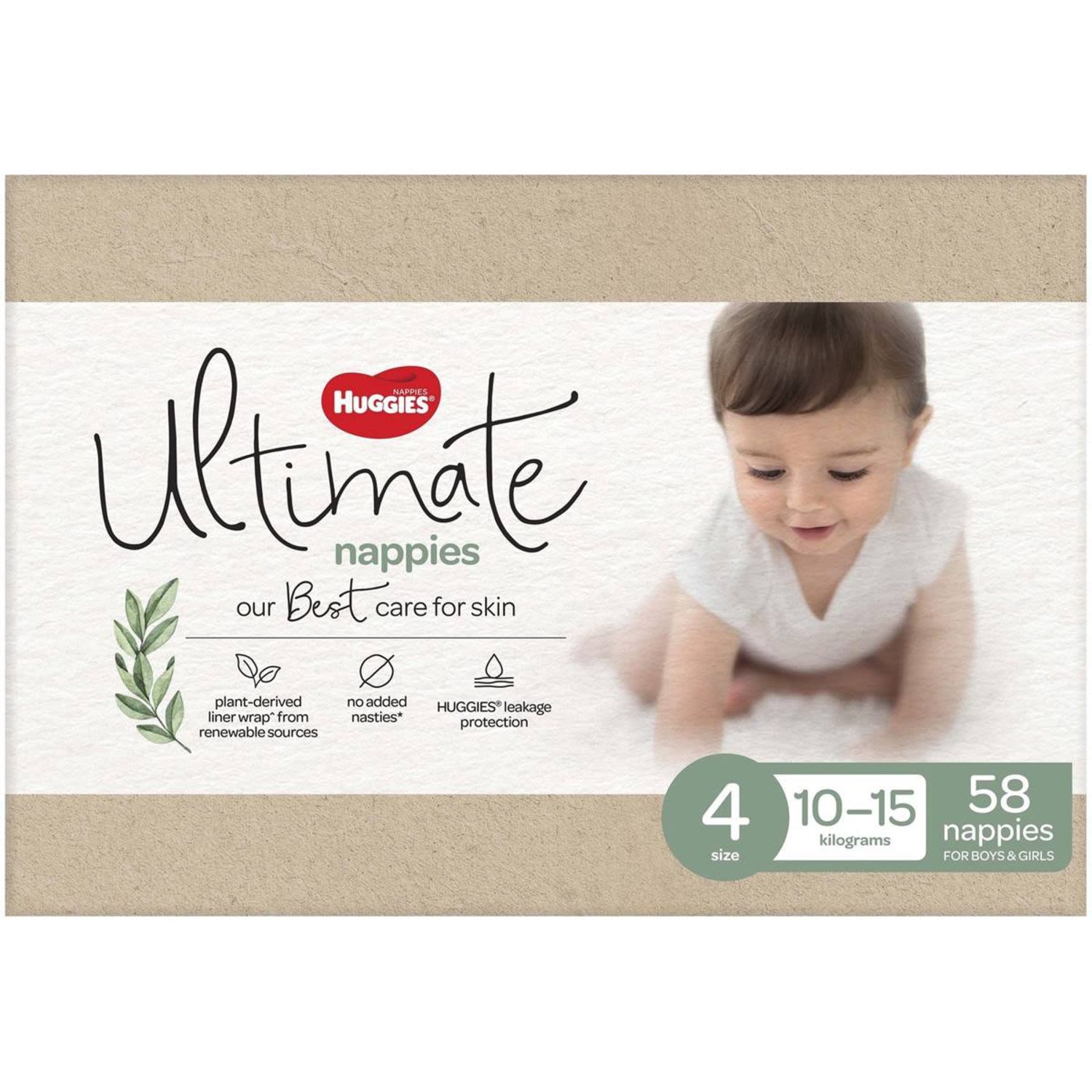 Huggies Ultimate Nappies for Boys & Girls Size 4 (10-15kg), 58 Each