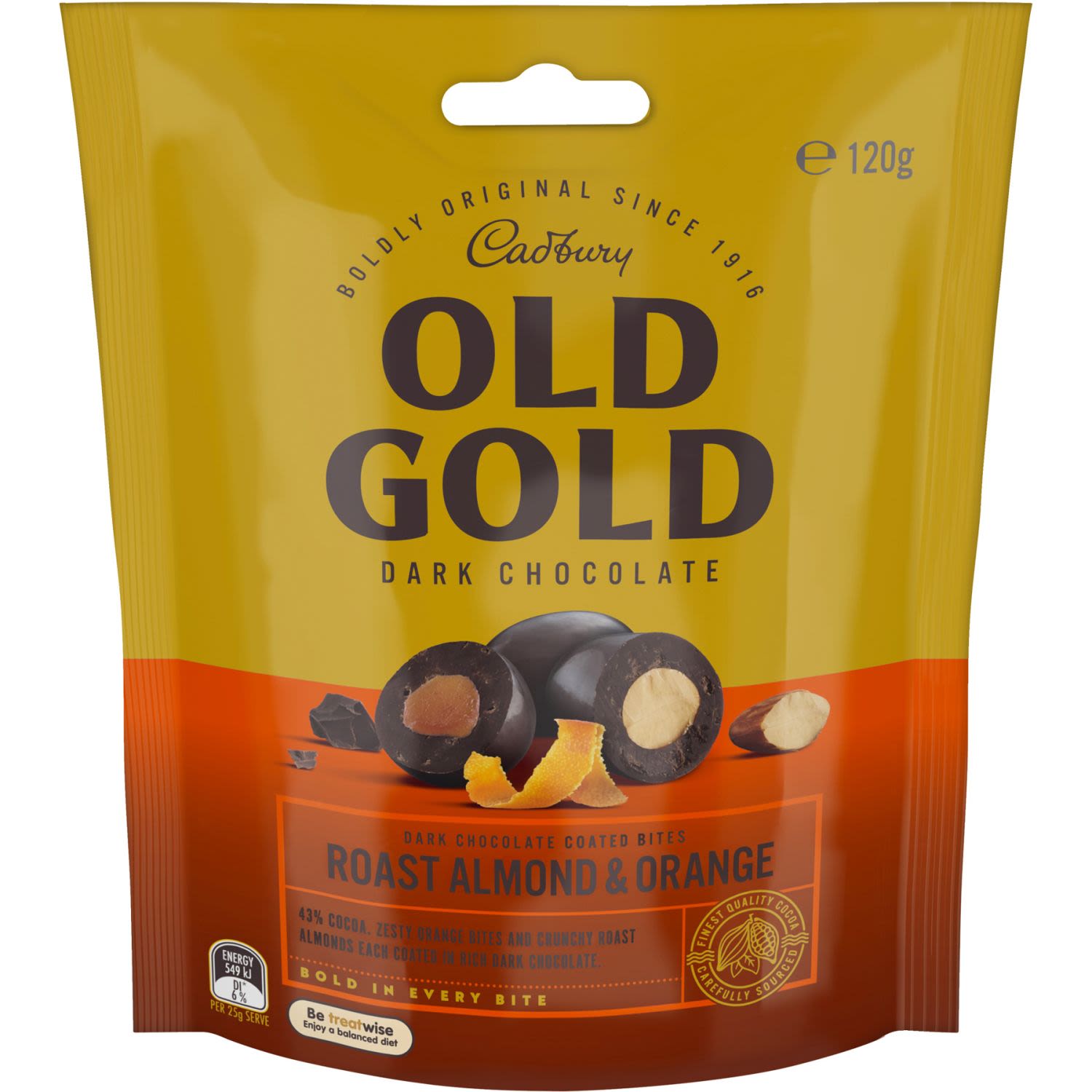 Cadbury Old Gold Dark Chocolate Roast Almond & Orange, 120 Gram