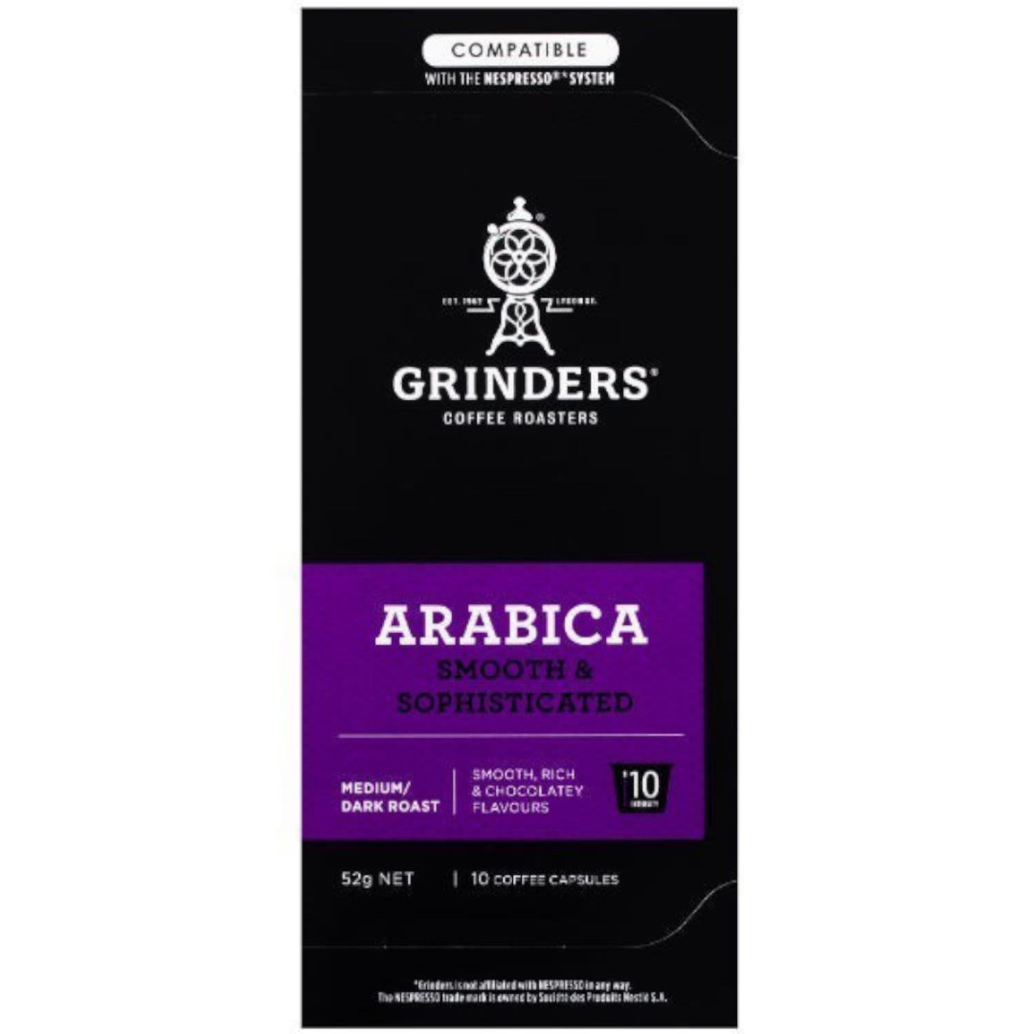 Grinders Smooth & Sophisticated Arabica Medium Dark Roast Coffee Capsules, 52 Gram