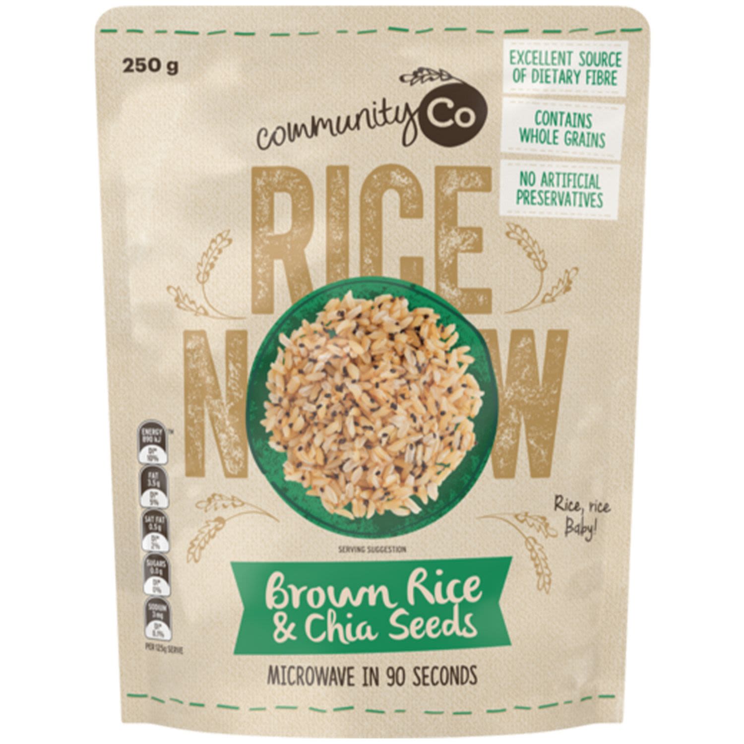 Community Co Microwaveable Brown Rice & Chia Seed, 250 Gram