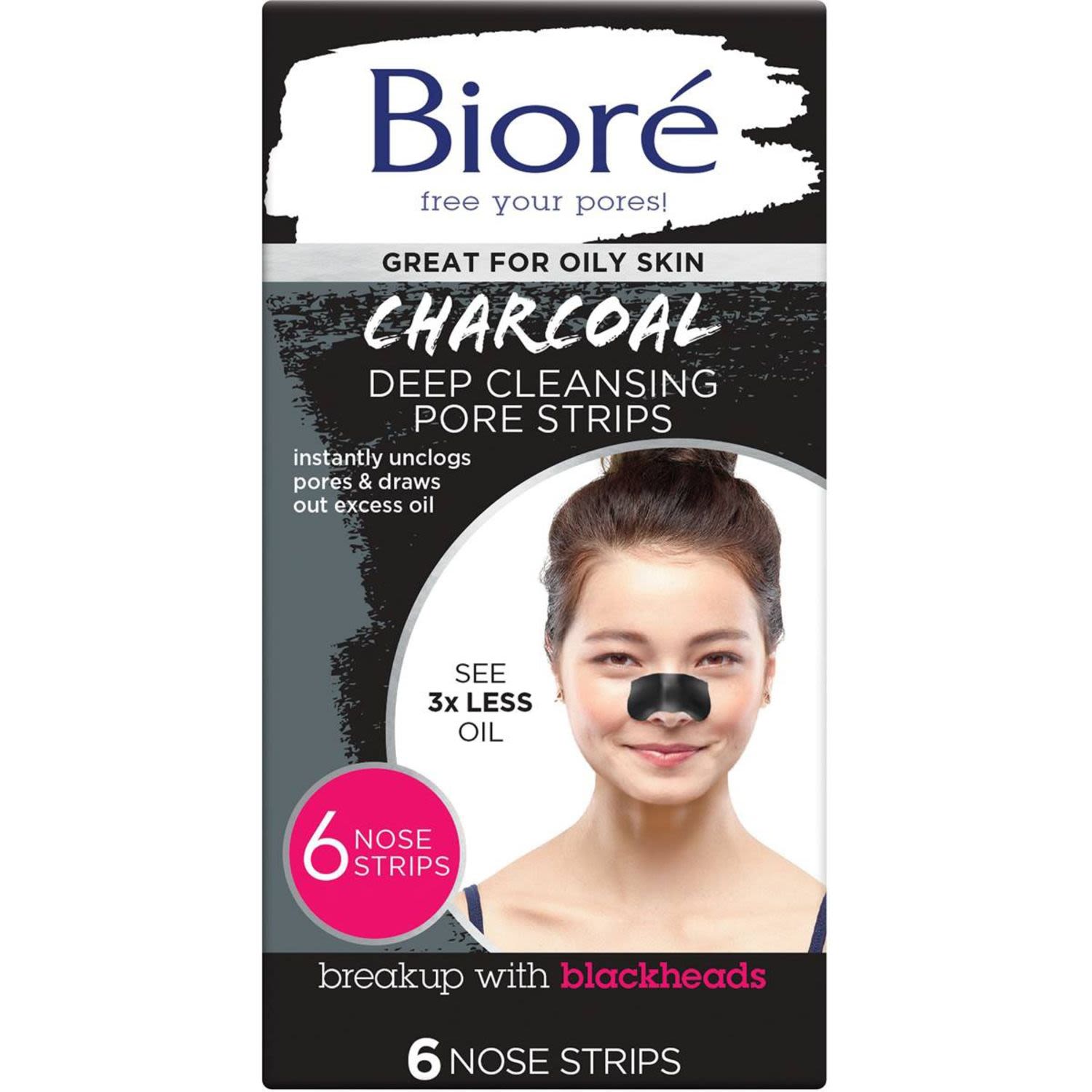 Biore Deep Cleansing Charcoal Pore Strip, 6 Each