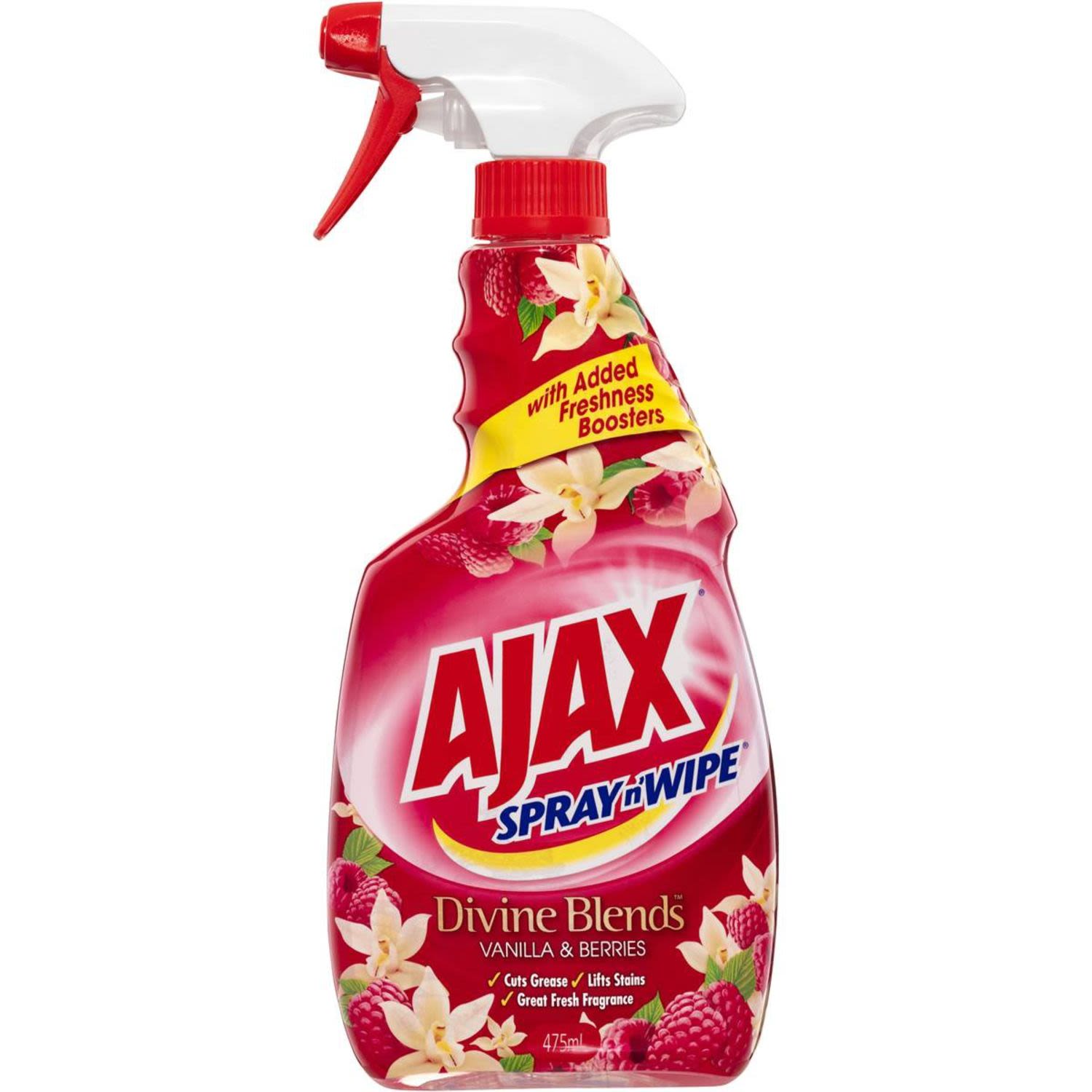 Ajax Spray n' Wipe Multi-Purpose Kitchen & Bathroom Cleaner Trigger Surface Spray Vanilla & Berries, 475 Millilitre