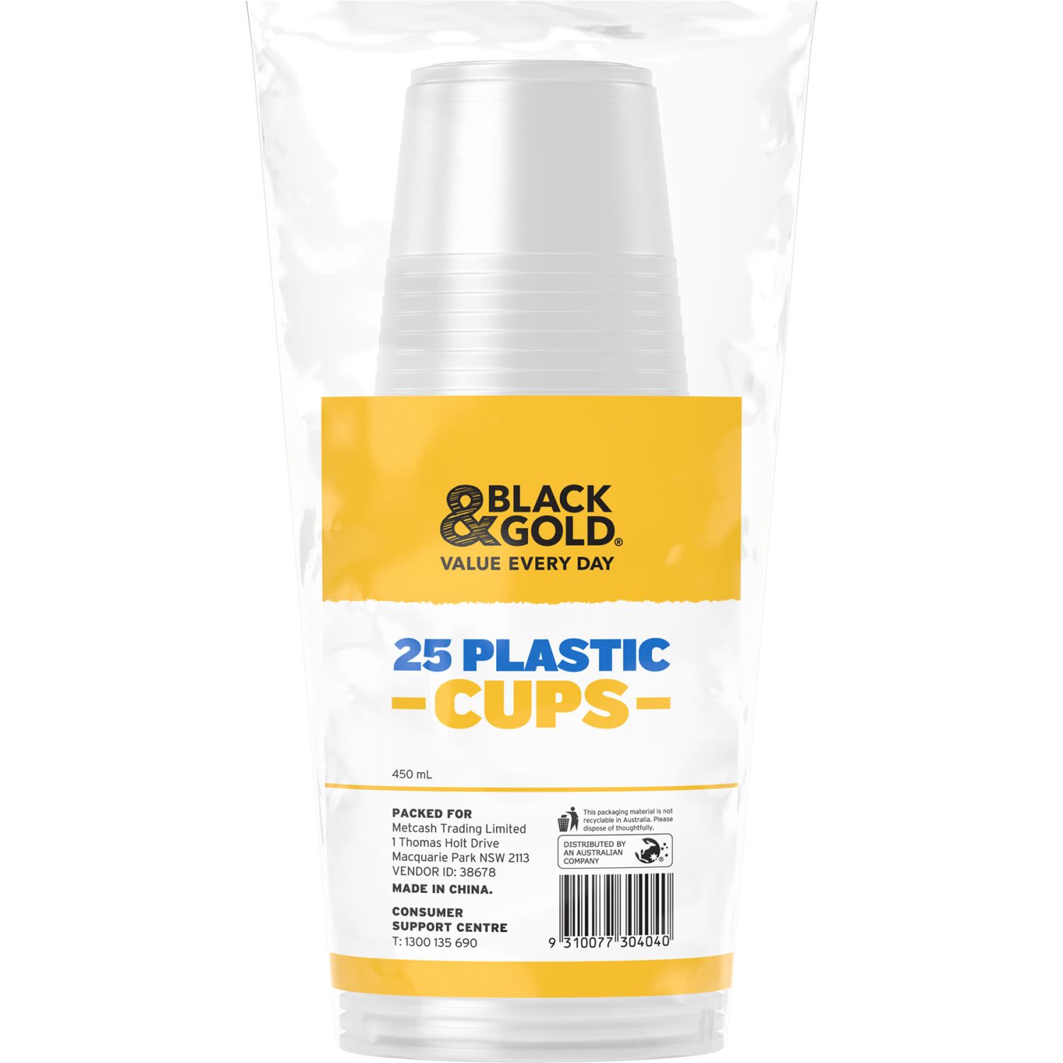 Black & Gold Plastic Cups