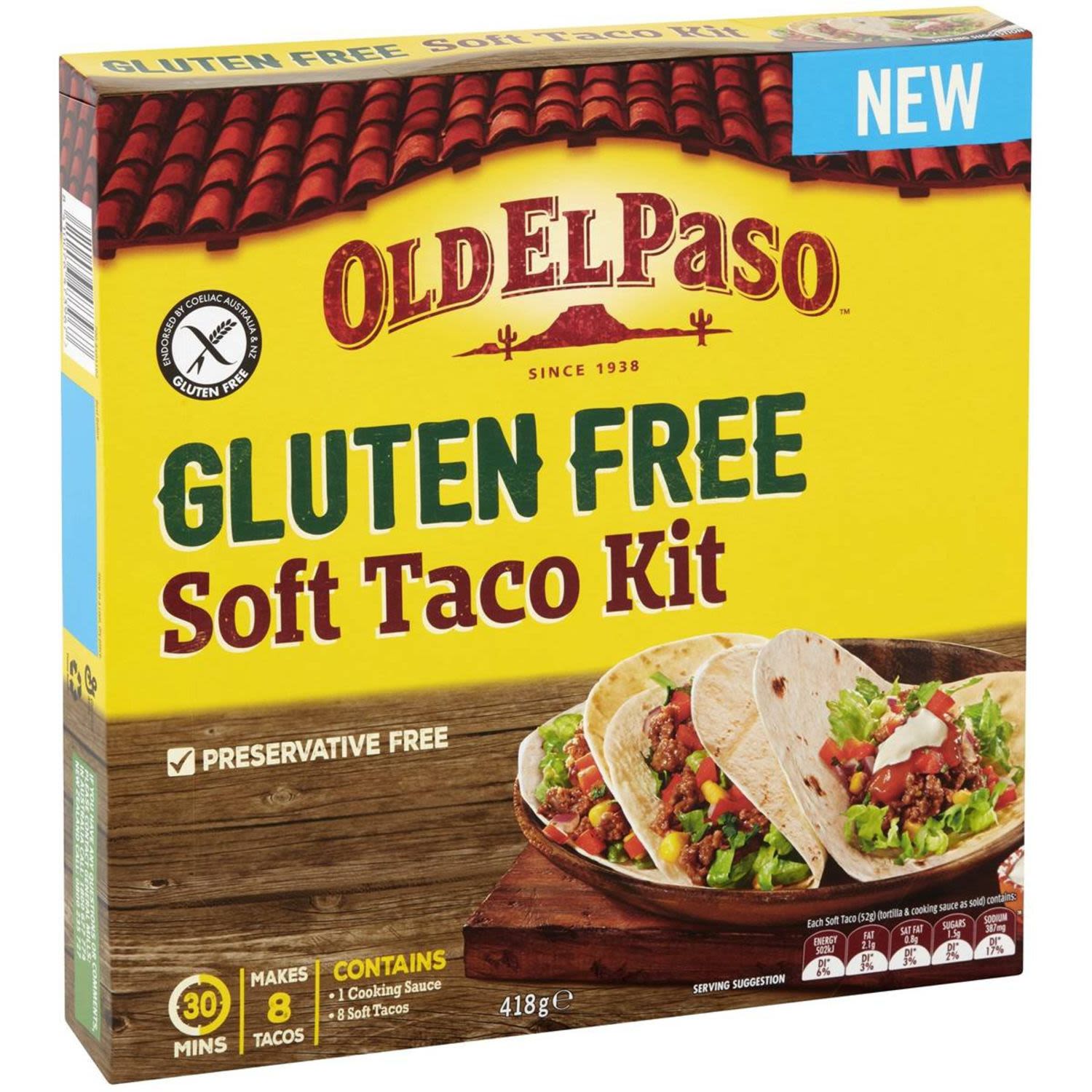 Old El Paso Gluten Free Mild 8 Soft Taco Kit, 418 Gram