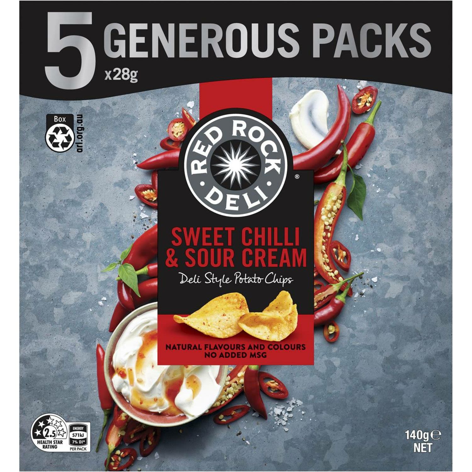 Red Rock Deli Potato Chips Multipack Sweet Chilli & Sour Cream, 5 Each
