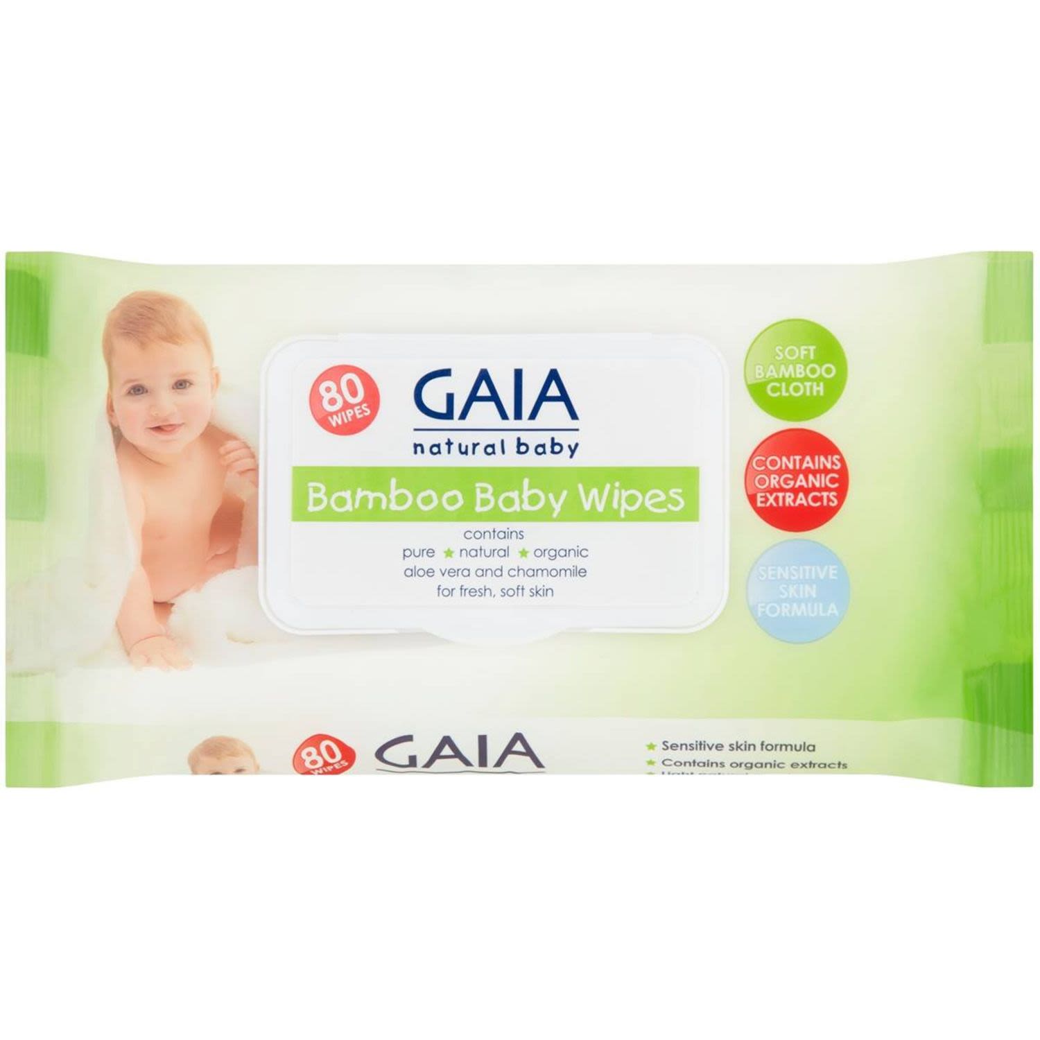 Gaia Natural Baby Wipes, 80 Each