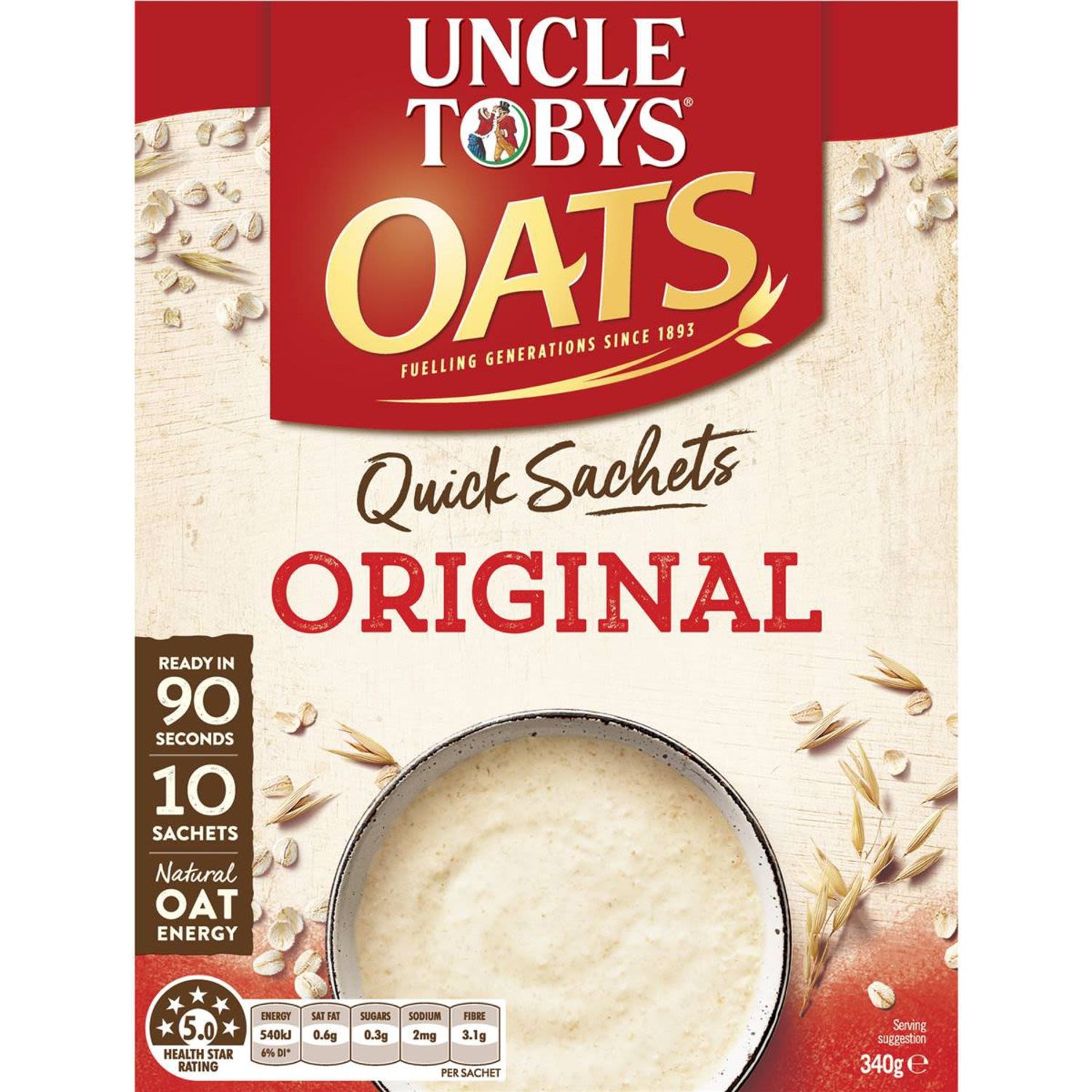 Uncle Tobys Oats Quick Sachets Original Porridge, 340 Gram